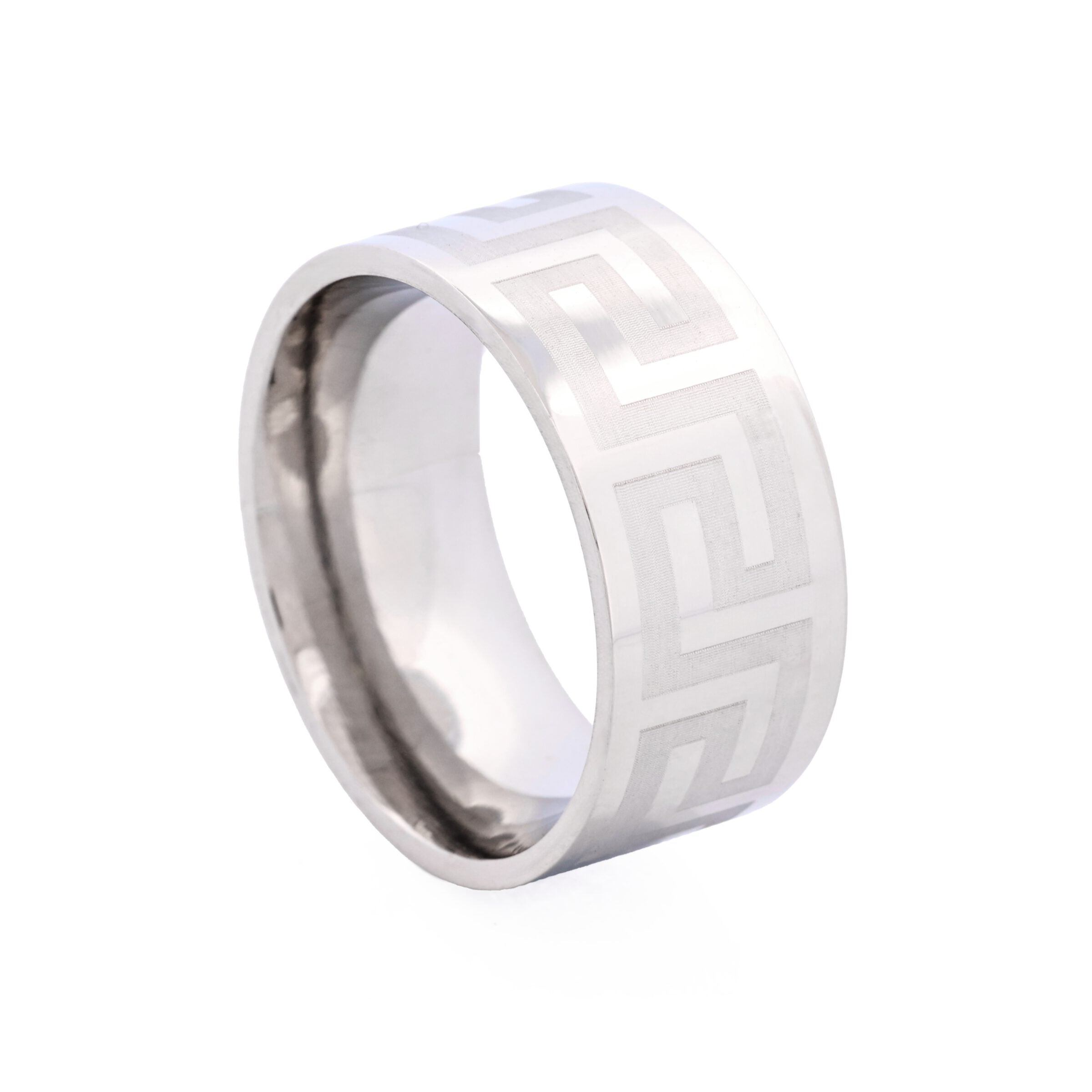Stainless Steel with Greek Key Pattern Ring