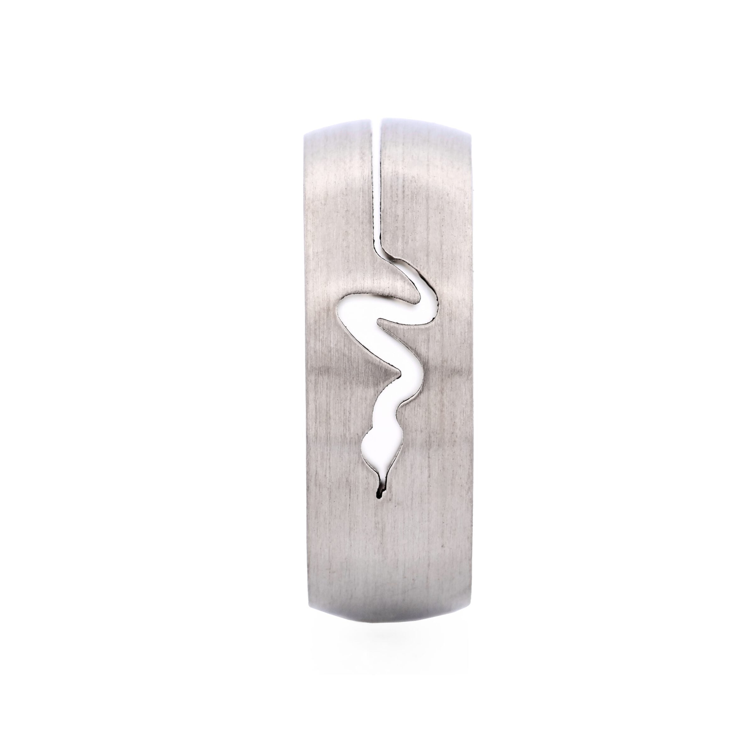 Brushed Stainless Steel Ring with Cutout Serpent Pattern