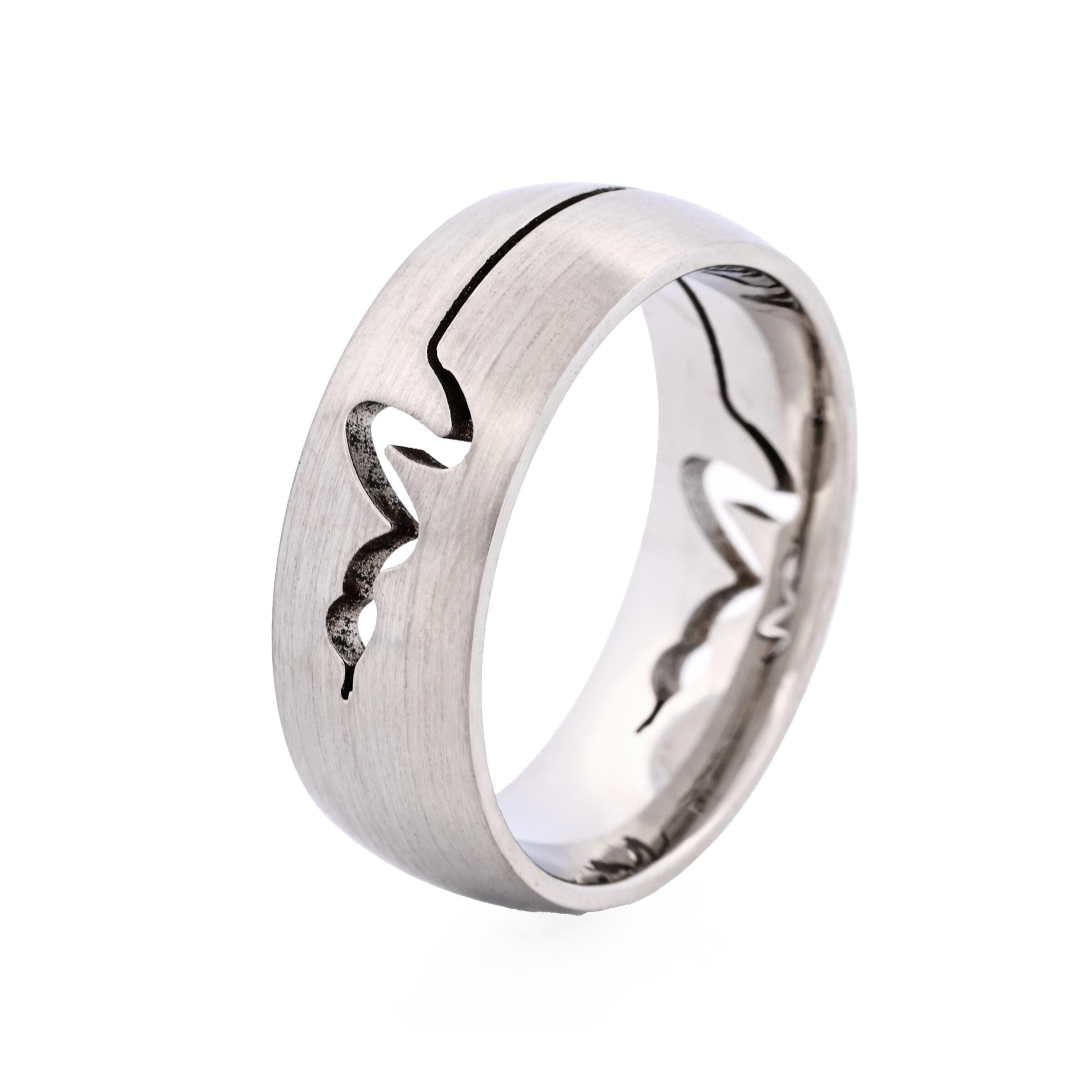 Brushed Stainless Steel Ring with Cutout Serpent Pattern