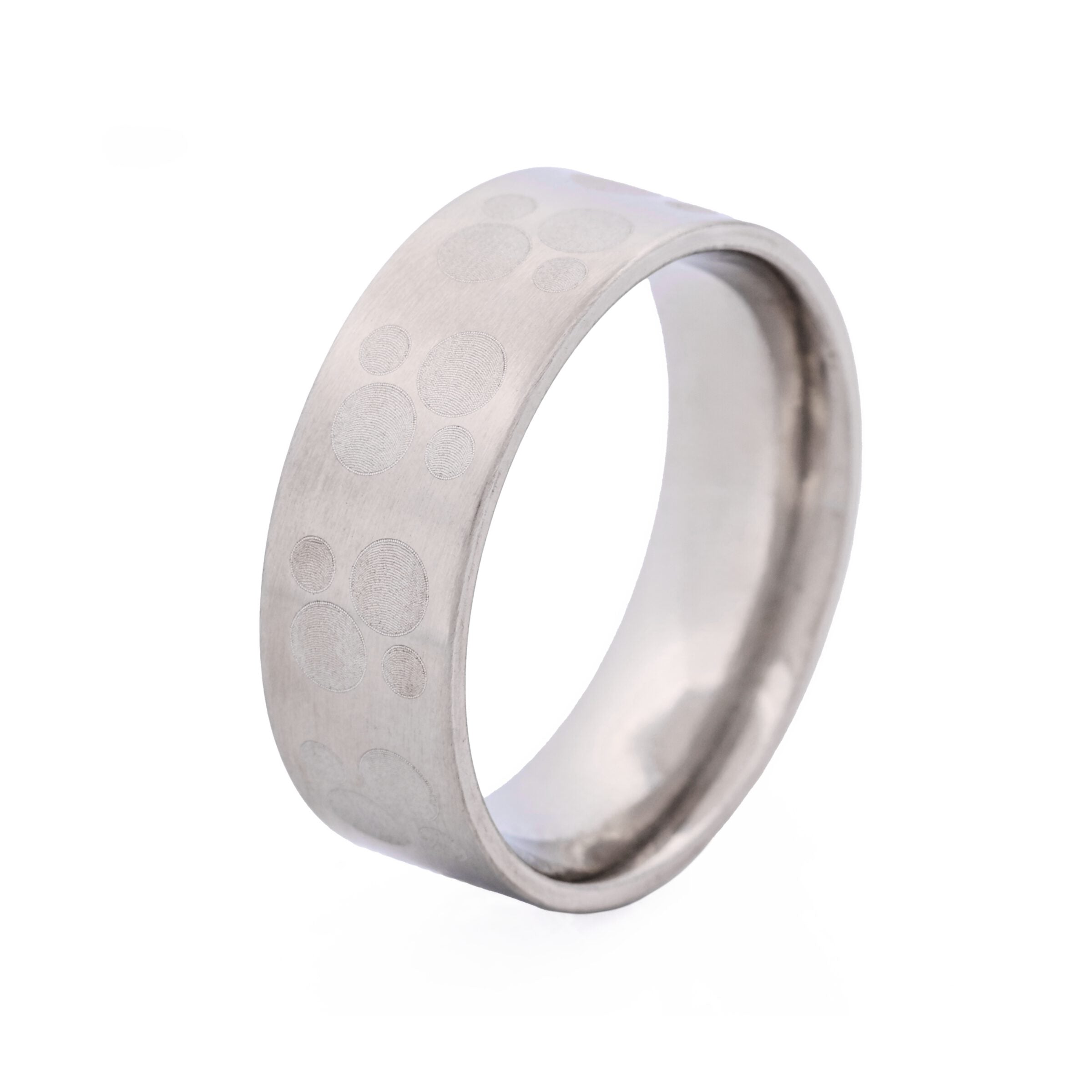 Brushed Stainless Steel Ring with Frosted Circle Pattern