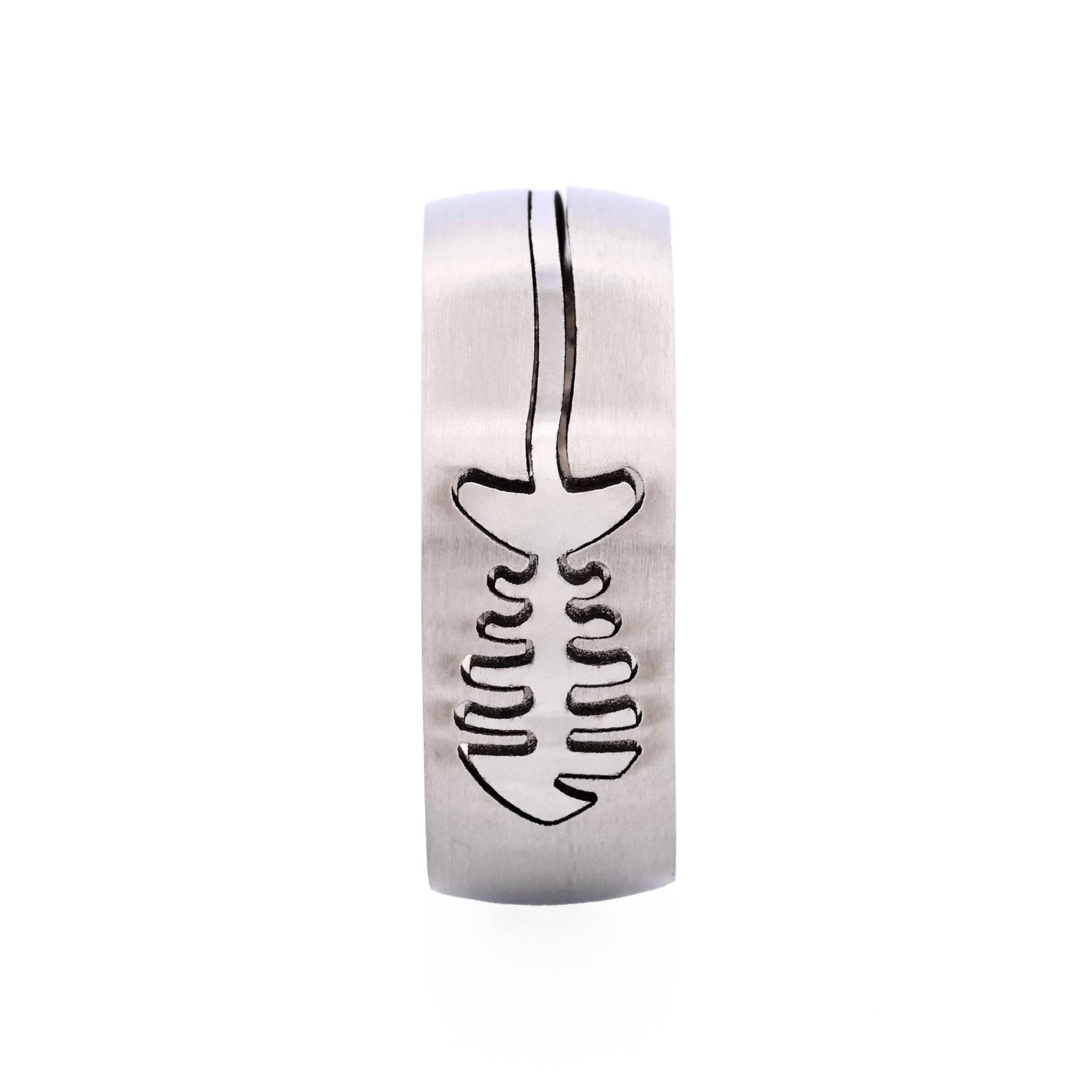 Brushed Stainless Ring with Cutout Fish Pattern