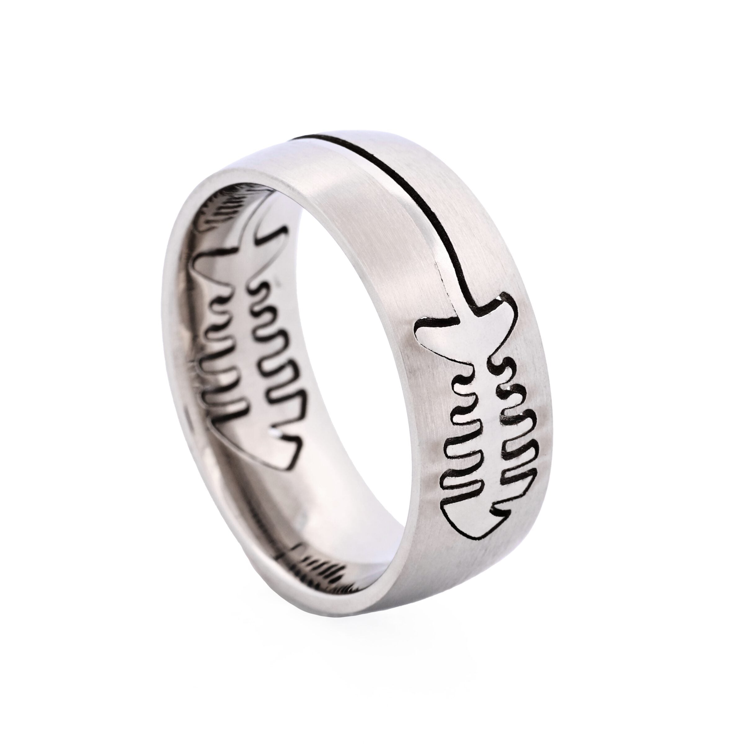 Brushed Stainless Ring with Cutout Fish Pattern