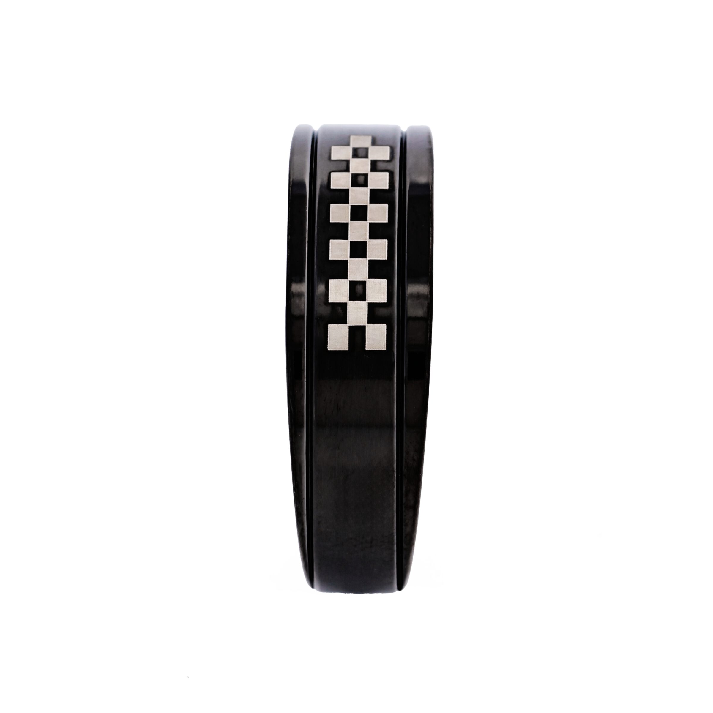 Ion Plated Black Stainless Steel Ring with Check Pattern