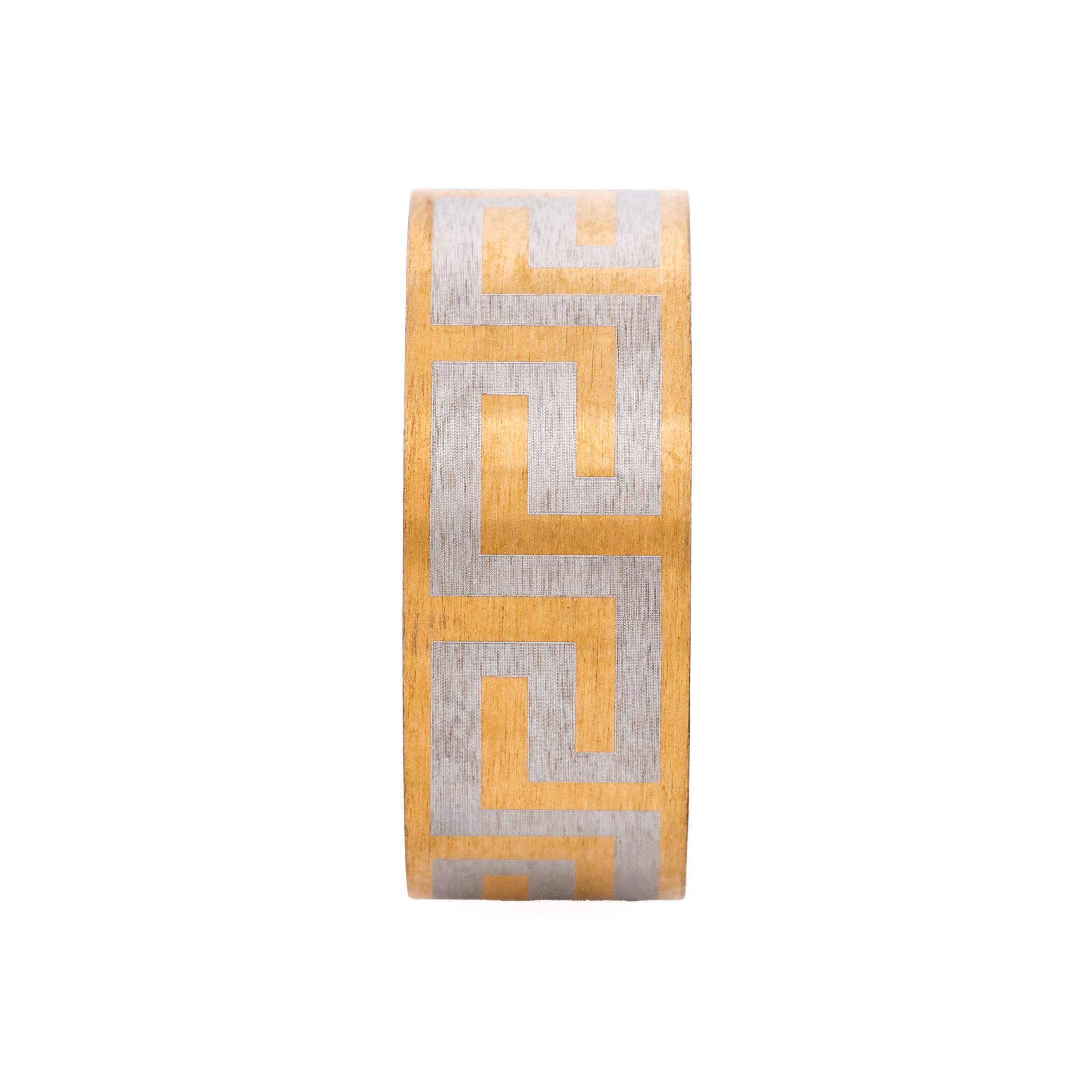 Ion Plated Yellow Gold Stainless Steel Ring with Frosted Greek Key Pattern