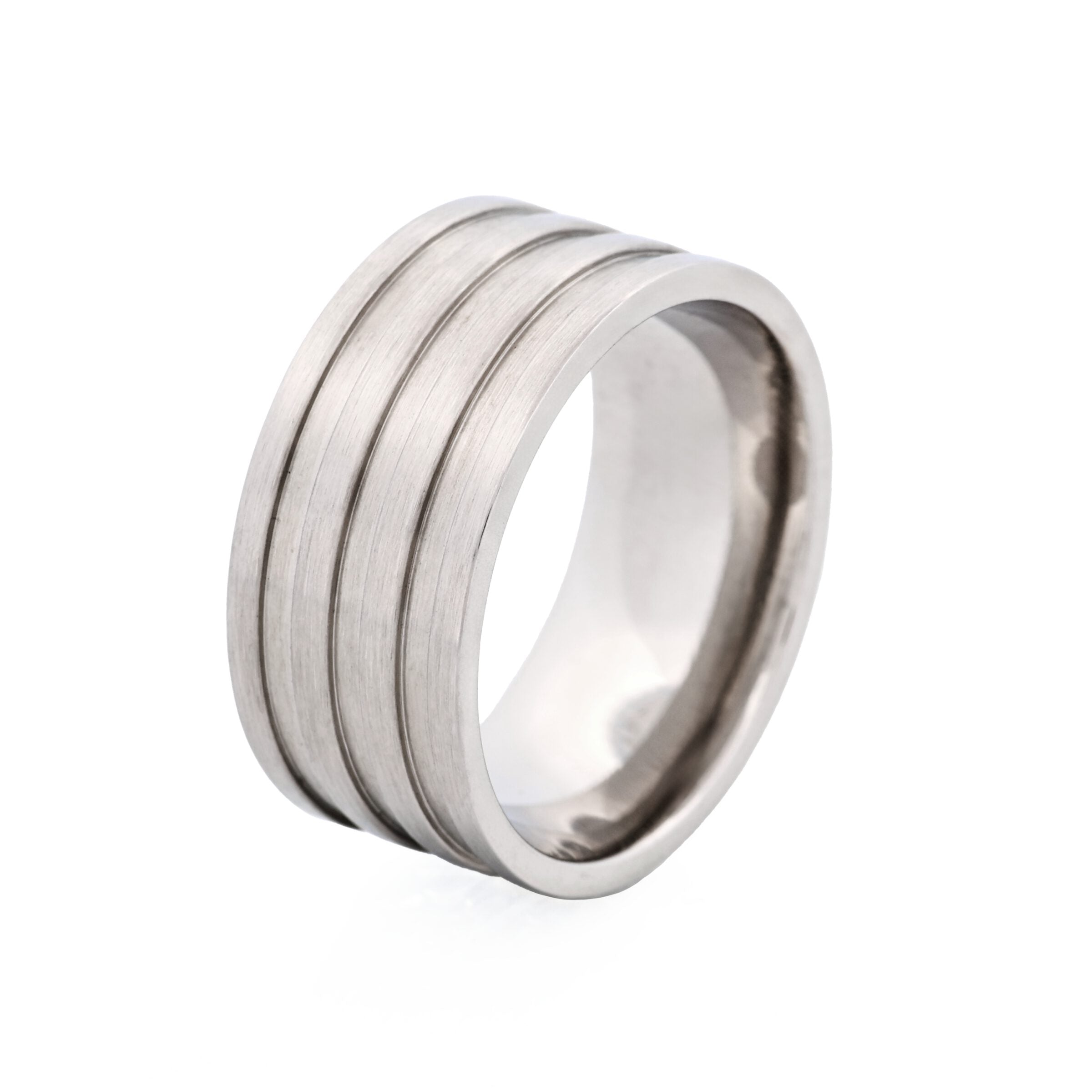 Brushed Ribbed Striped Stainless Steel Ring