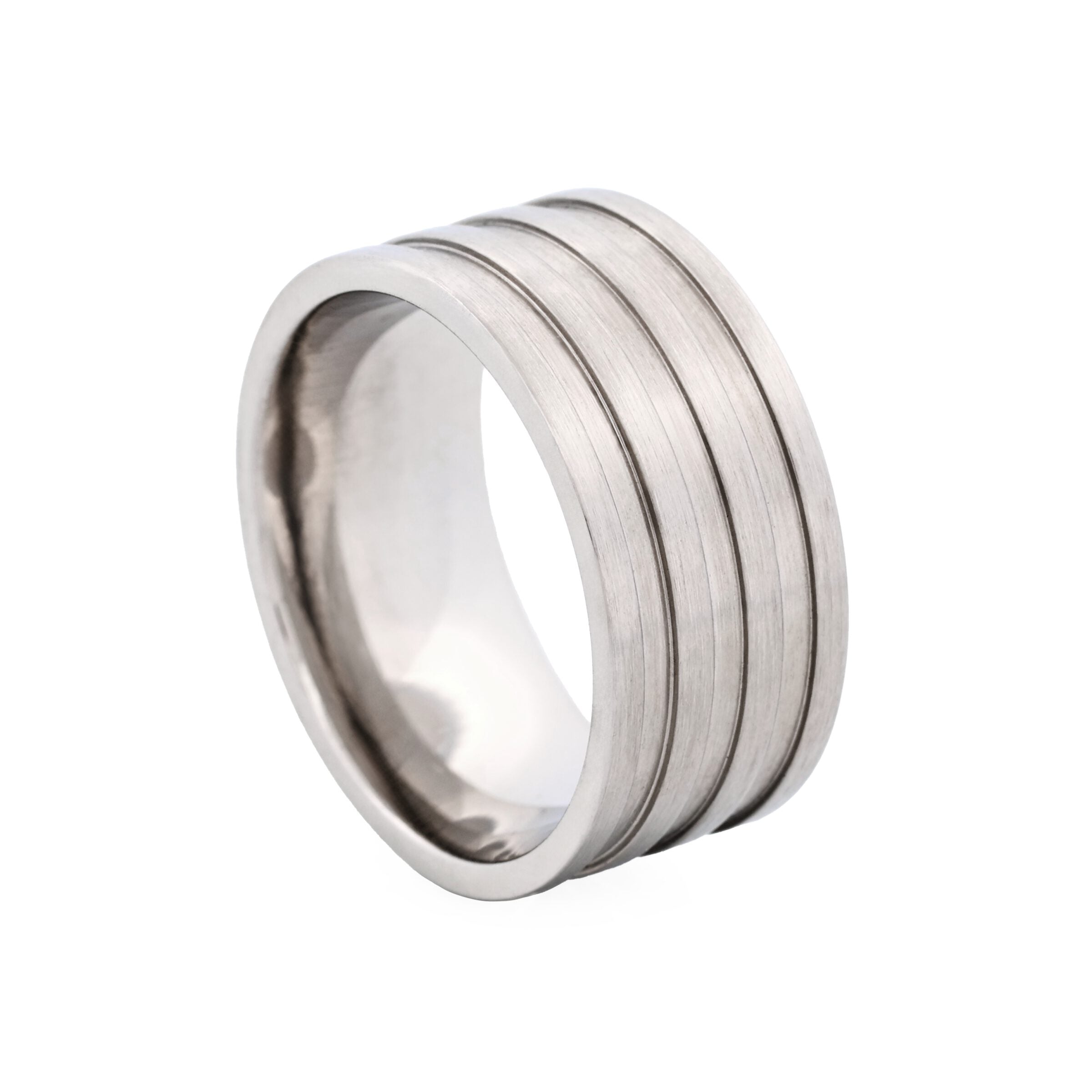 Brushed Ribbed Striped Stainless Steel Ring