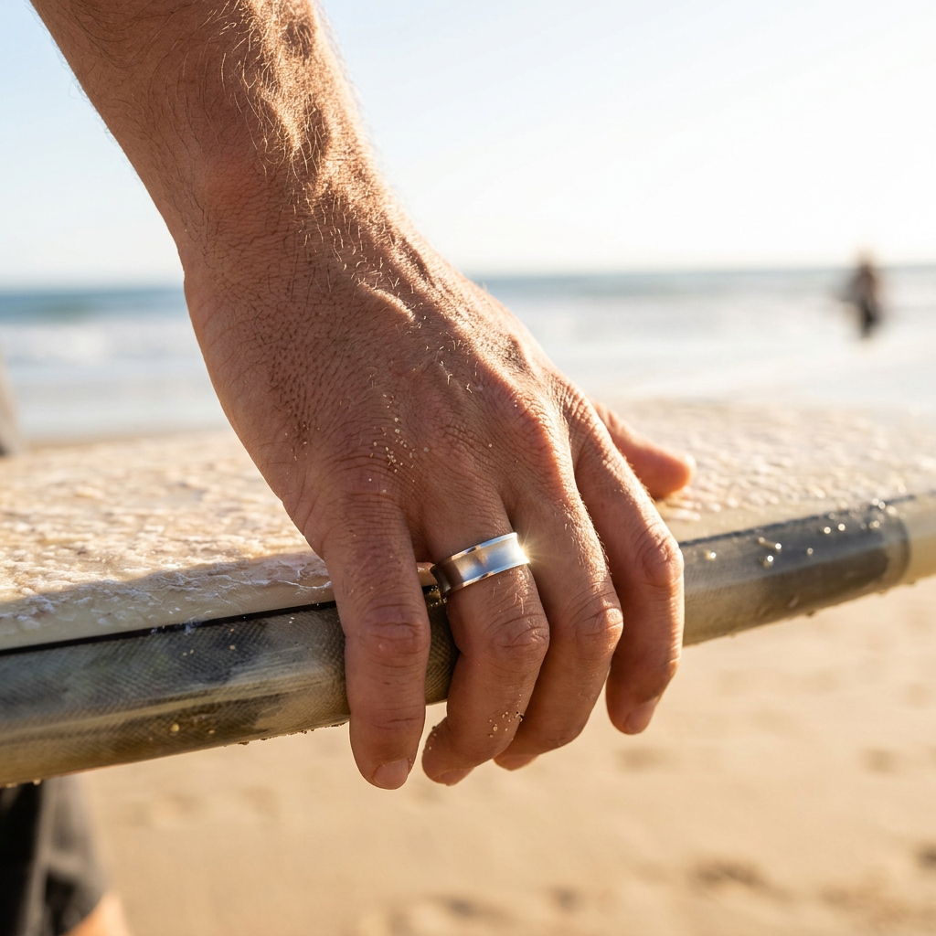Brushed Stainless Steel Concave Band Ring