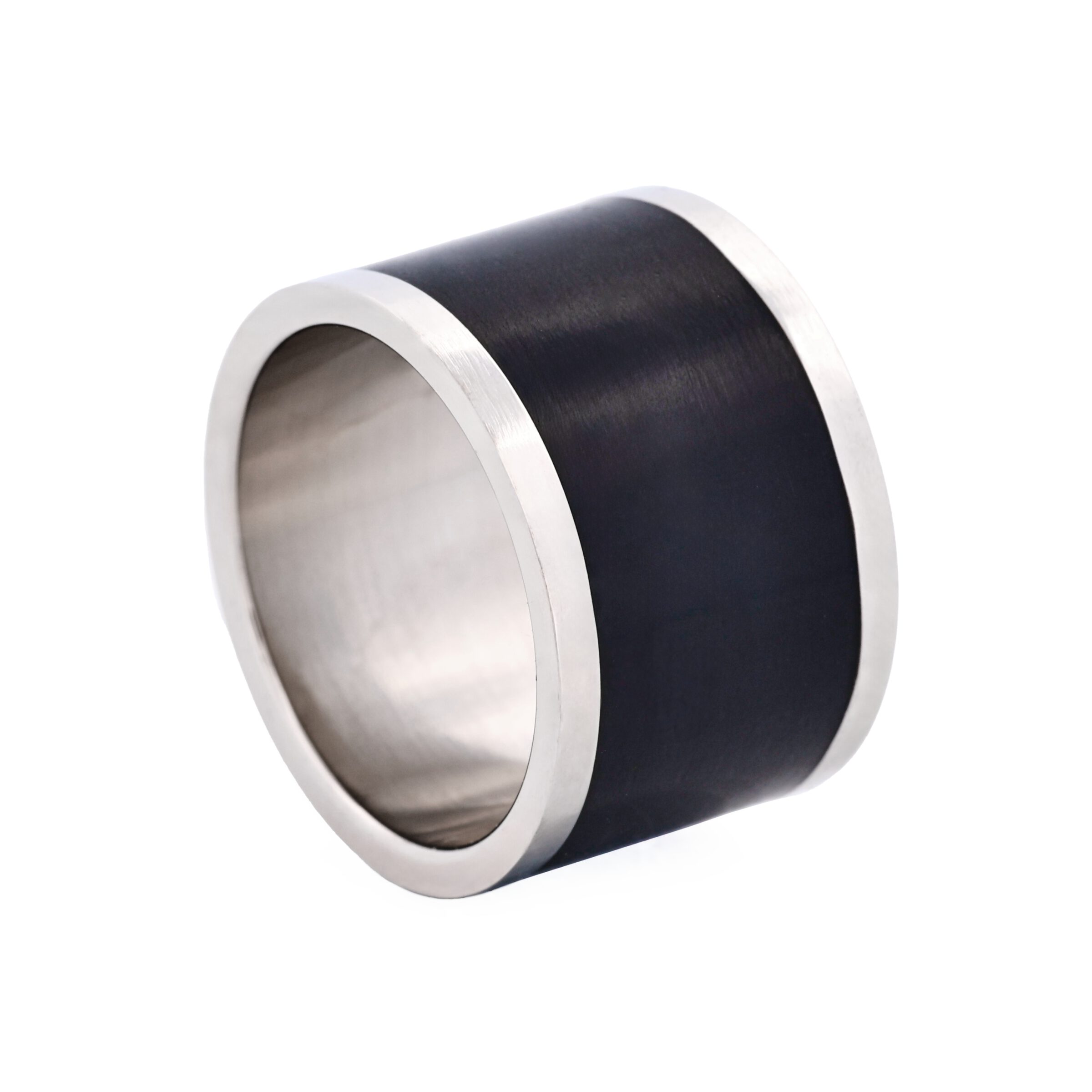 Polished Stainless Steel Ring with Black Lacquer Inlay