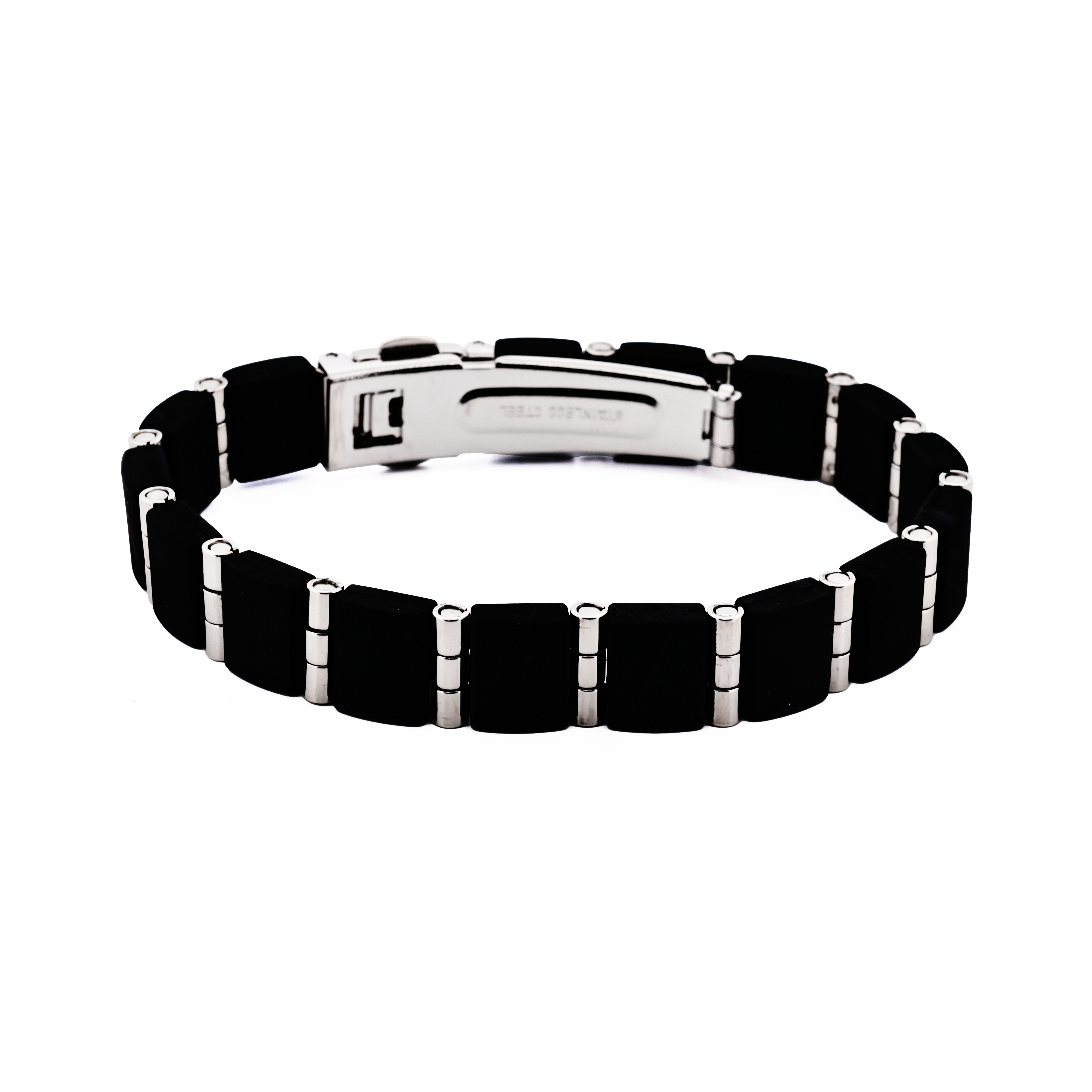 Stainless Steel & Black Rubber Link