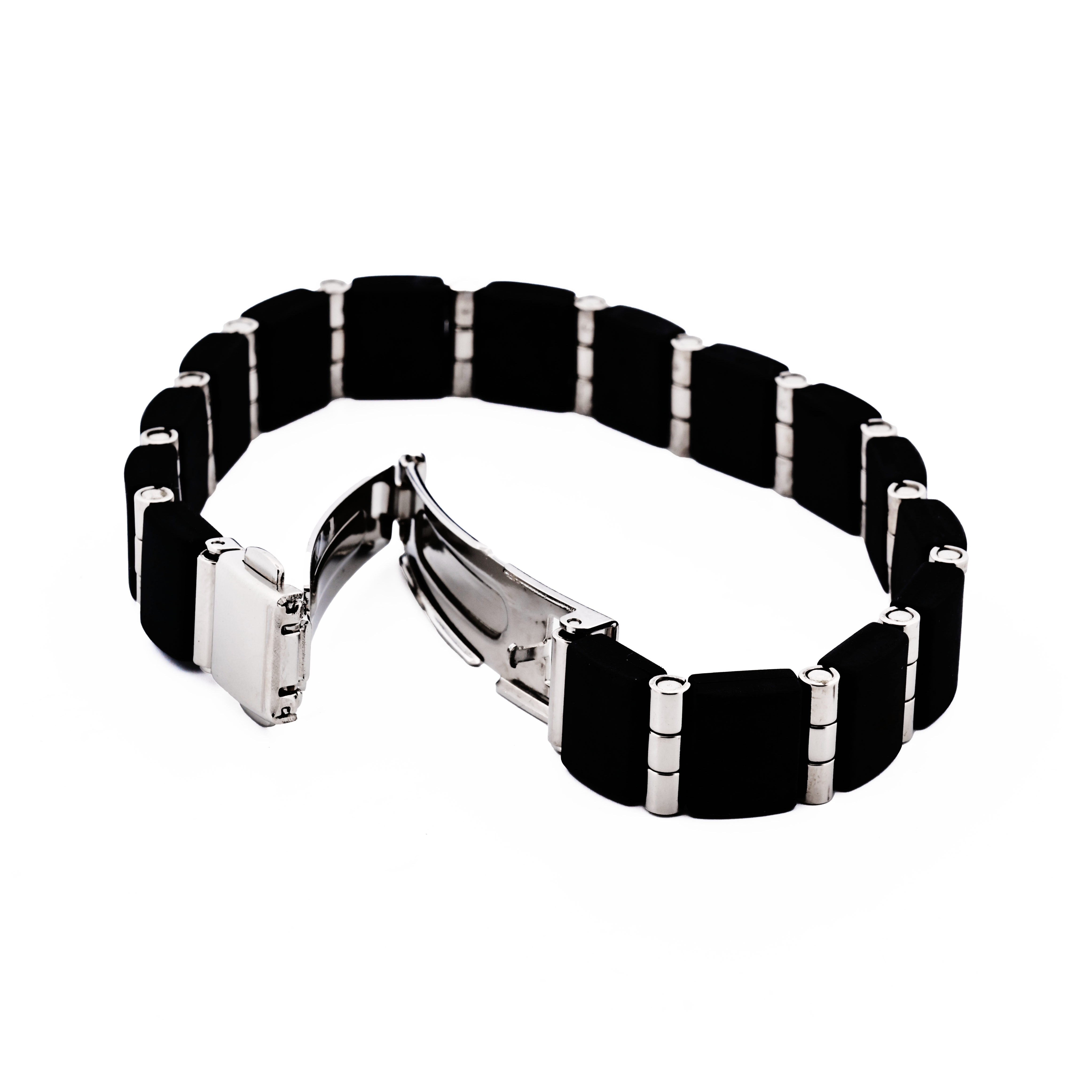 Stainless Steel & Black Rubber Link