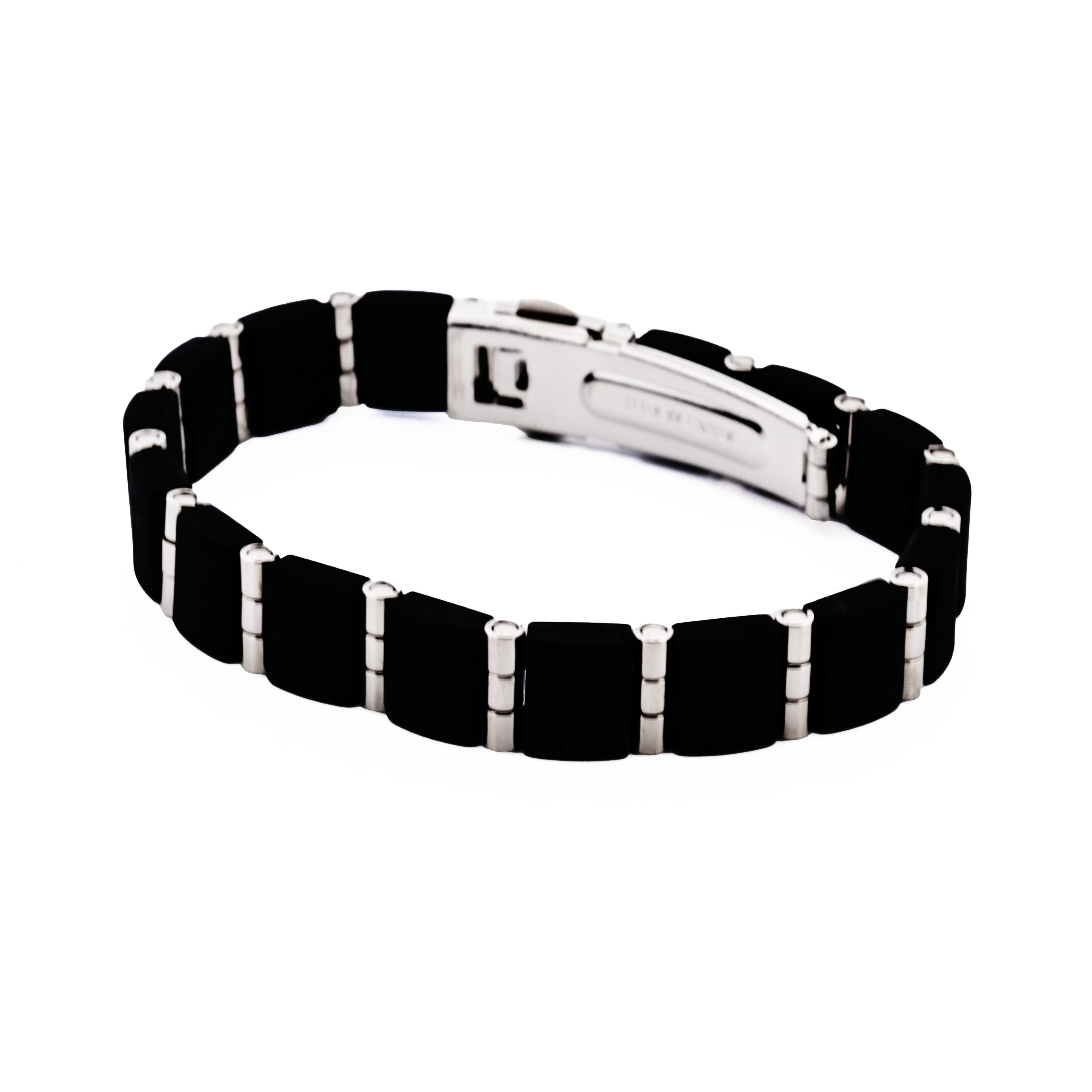 Stainless Steel & Black Rubber Link