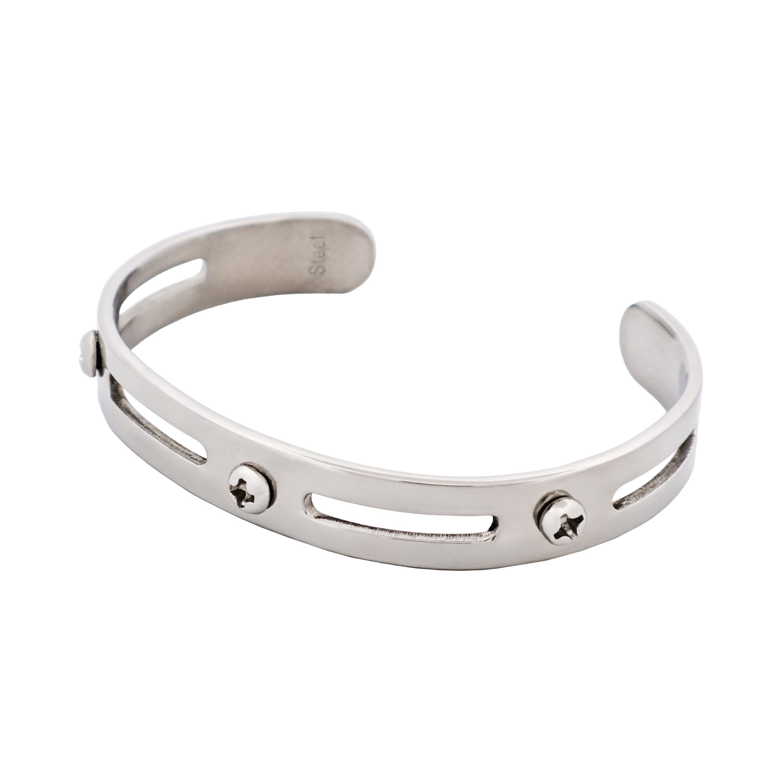 Polished Stainless Steel Bangle & Cuff with Cutout Design with Screws