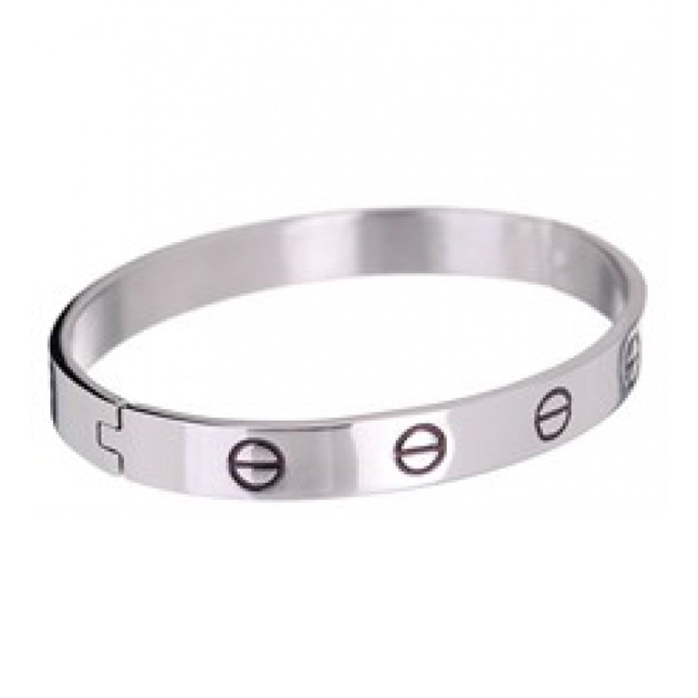 Polished Stainless Steel Bangle with Black Enamel Screws