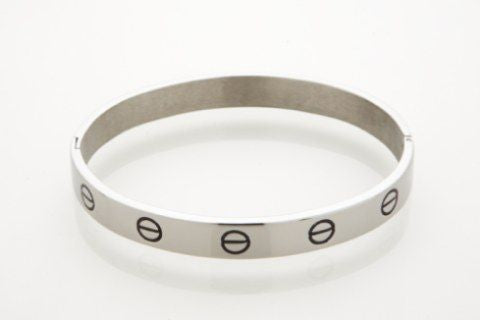 Polished Stainless Steel Bangle with Black Enamel Screws