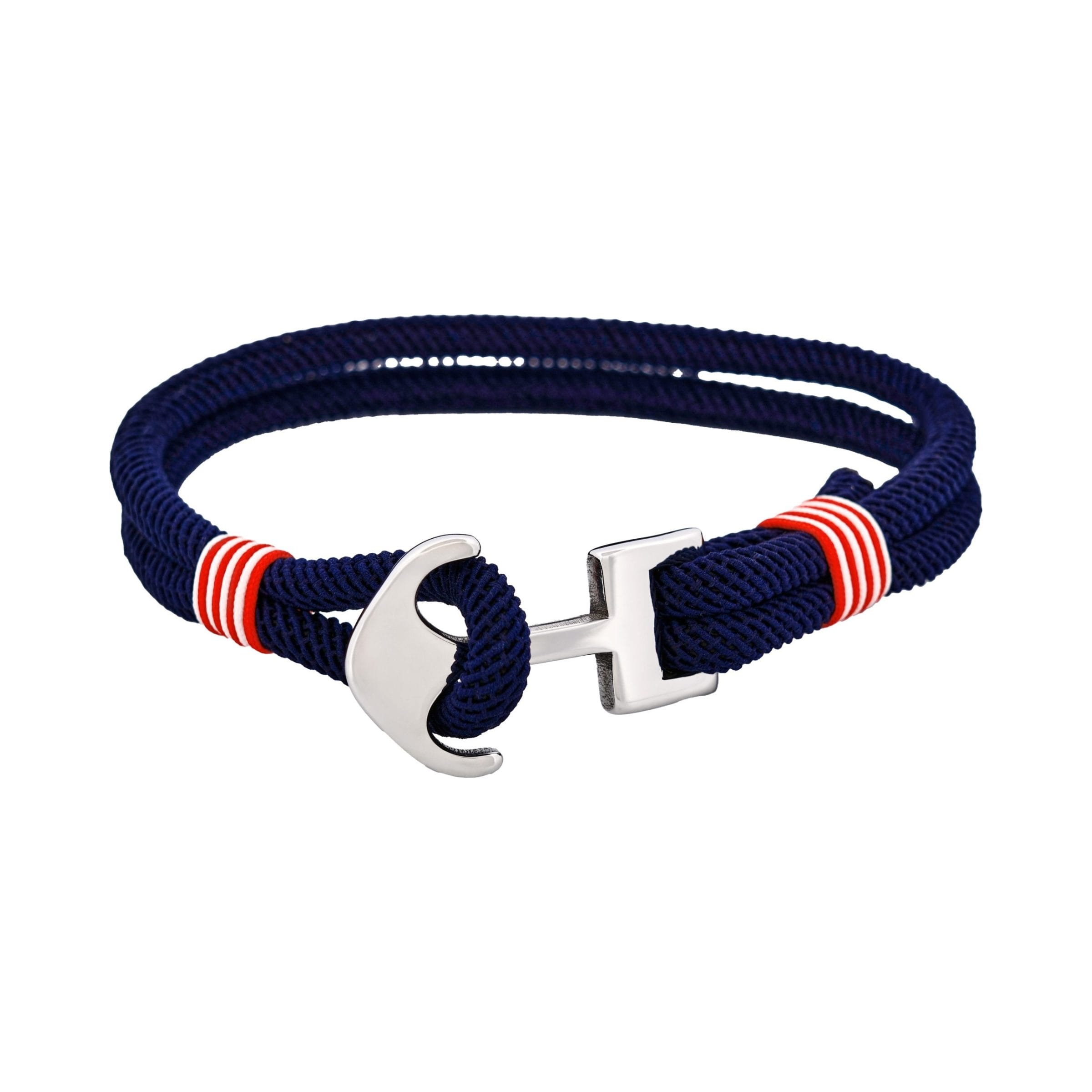 Stainless Steel & Red & White & Blue Cord Anchor Bracelet