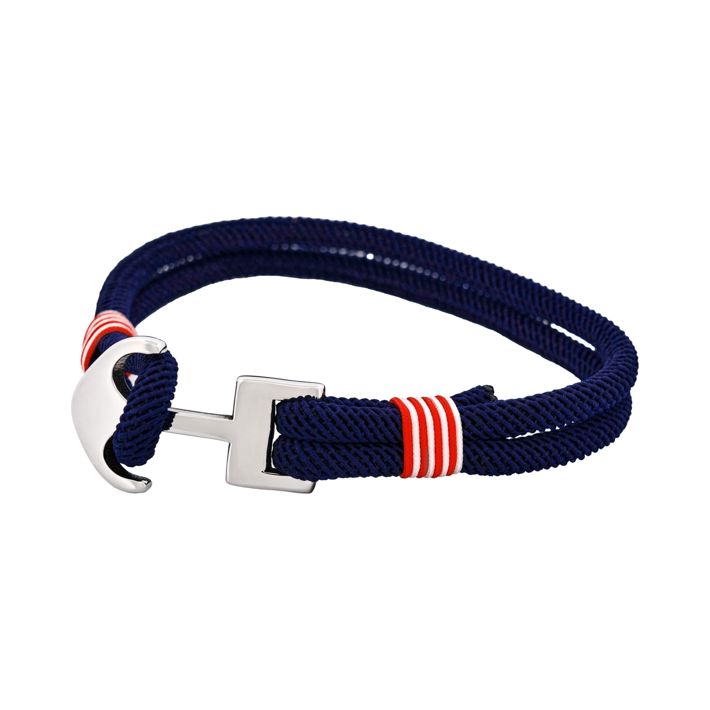 Stainless Steel & Red & White & Blue Cord Anchor Bracelet
