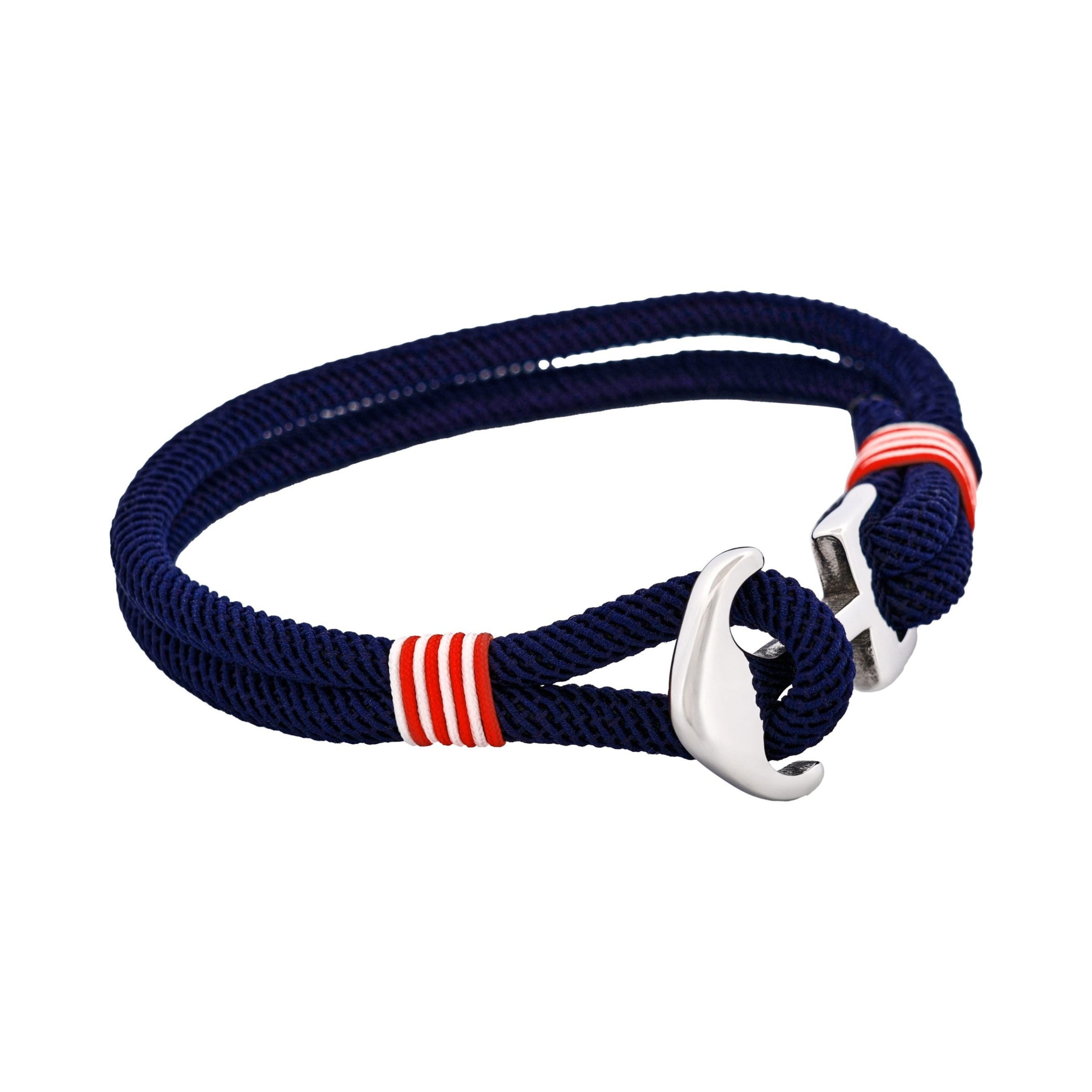 Stainless Steel & Red & White & Blue Cord Anchor Bracelet