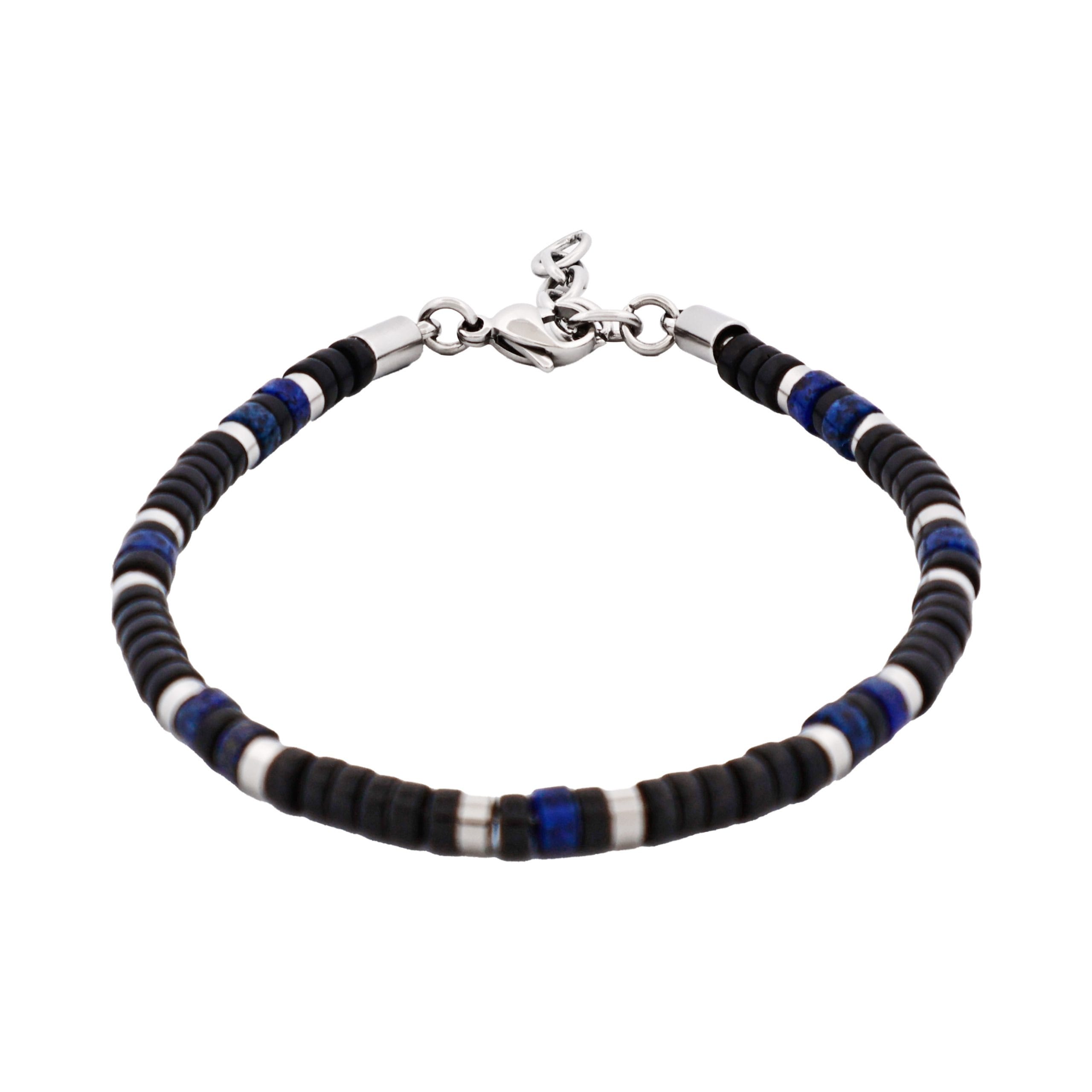 Savage - Agate & Lapis Lazuli & Stainless Steel Disc Bracelet