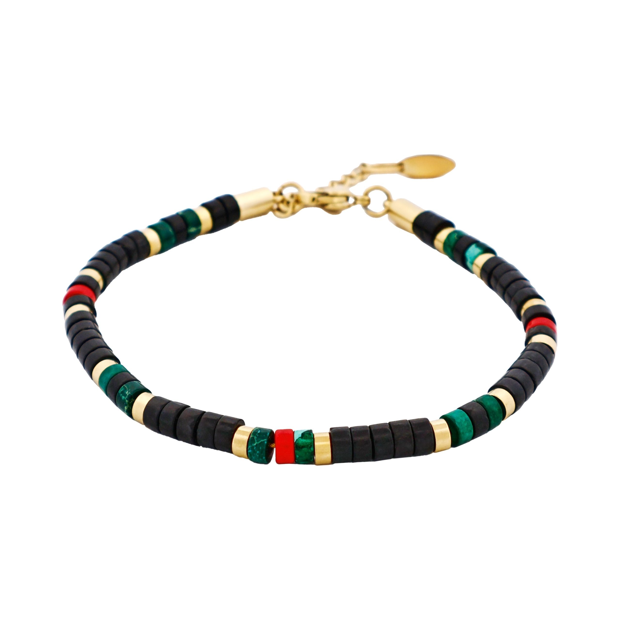 Savage - Multi Coloured Semi-Precious Stone &Ion Plated Gold Stainless Steel Disc Bracelet