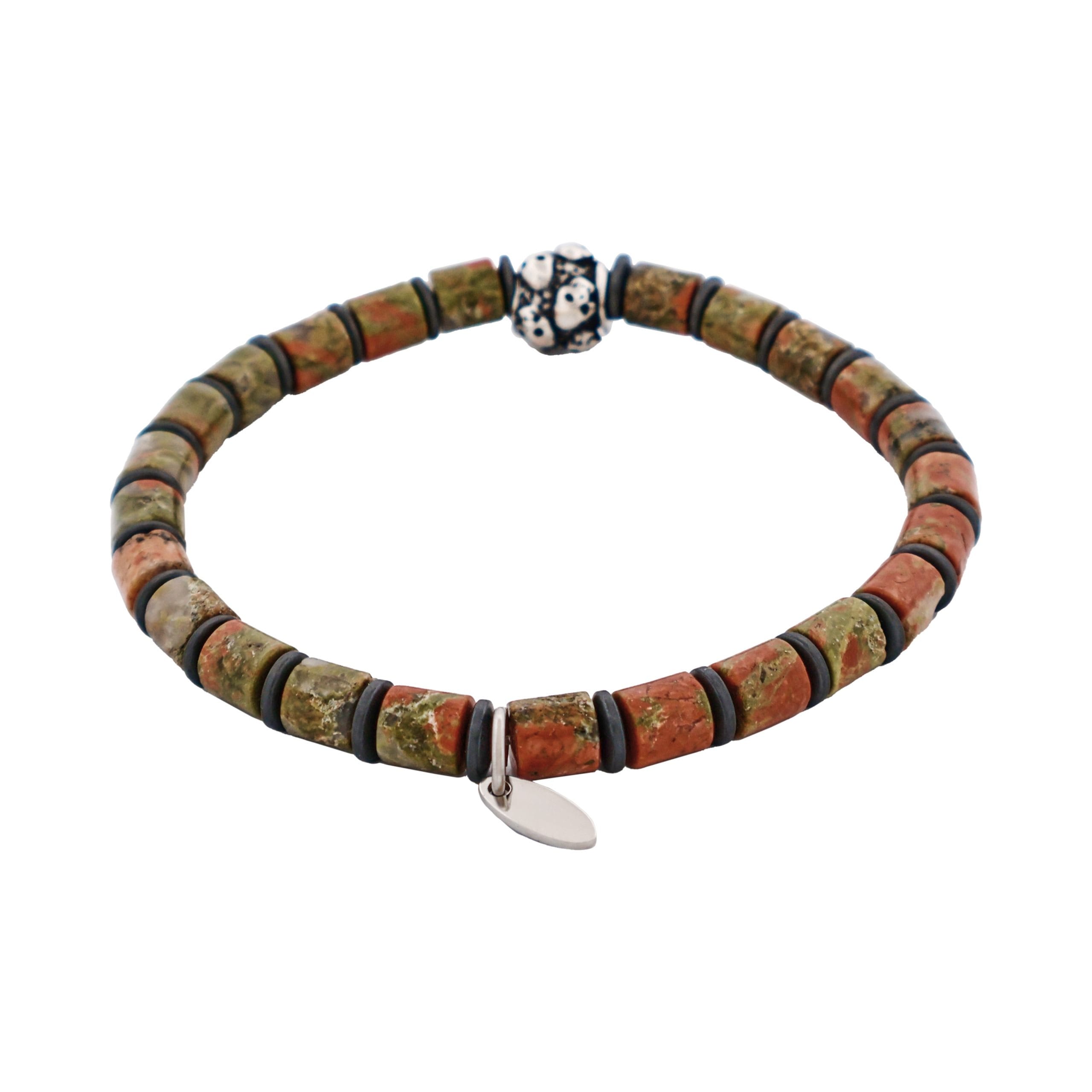 Savage - Epidote Stone & Stainless Steel Disc Bracelet