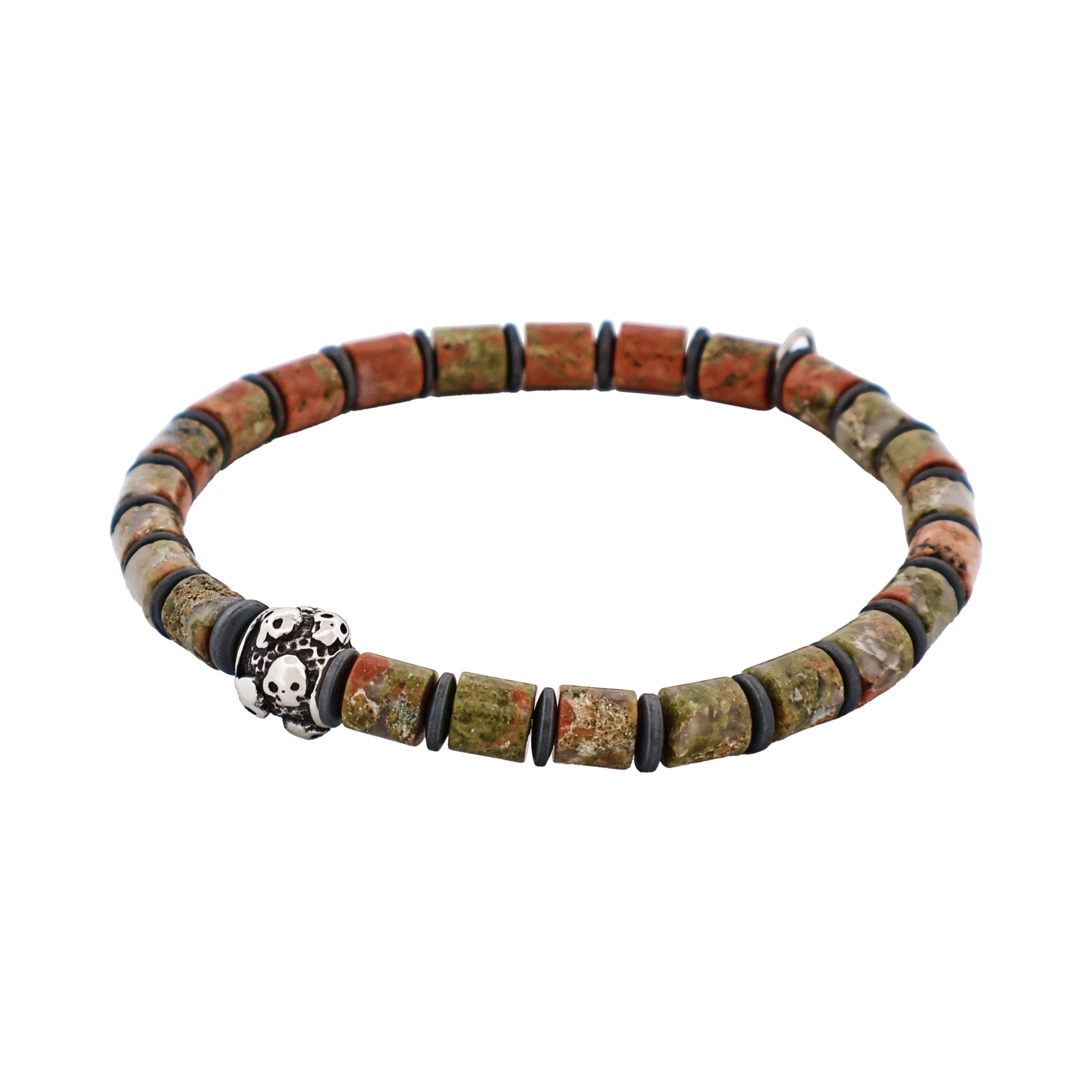 Savage - Epidote Stone & Stainless Steel Disc Bracelet