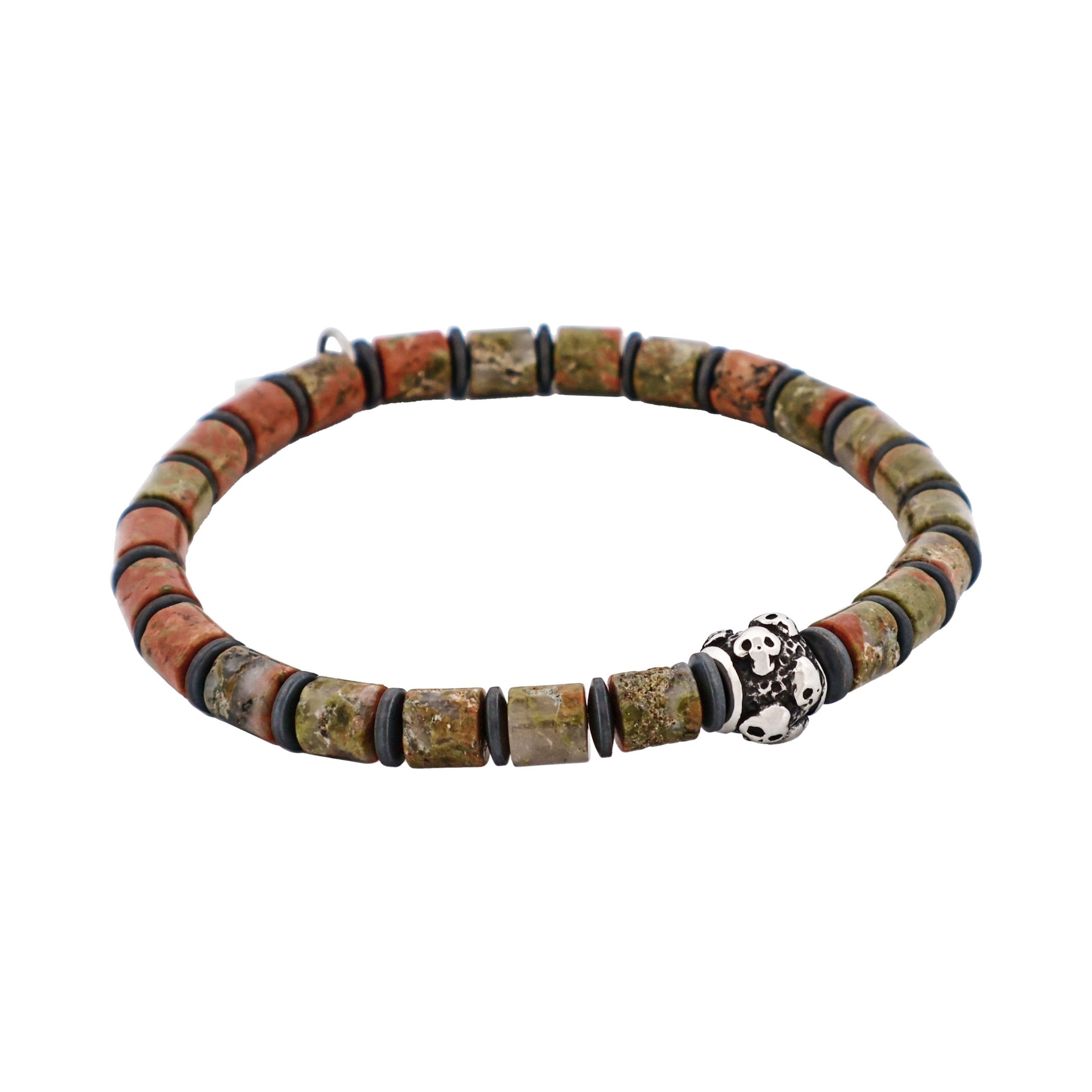 Savage - Epidote Stone & Stainless Steel Disc Bracelet