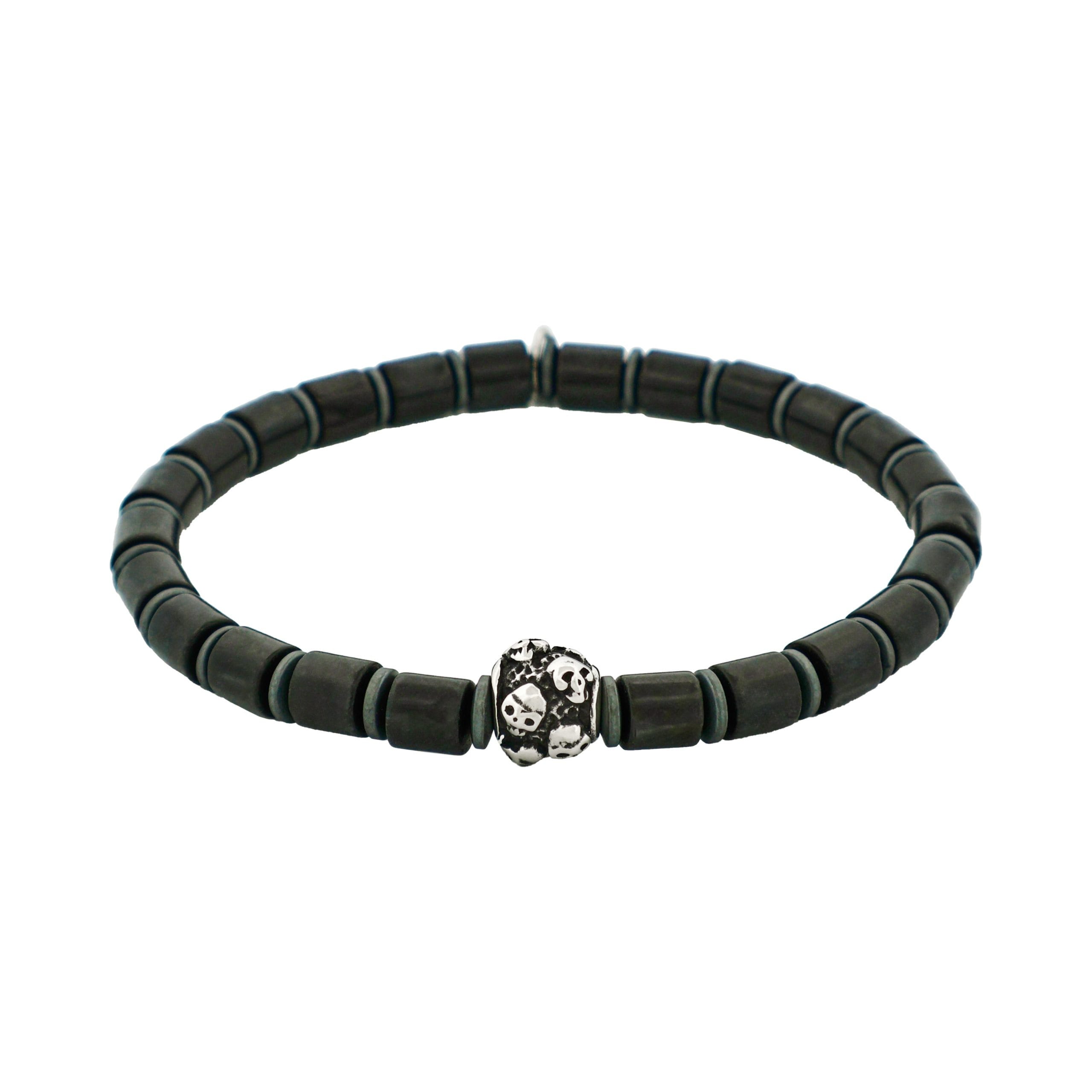 Savage - Black Agate Disc Bead & Stainless Steel Bracelet