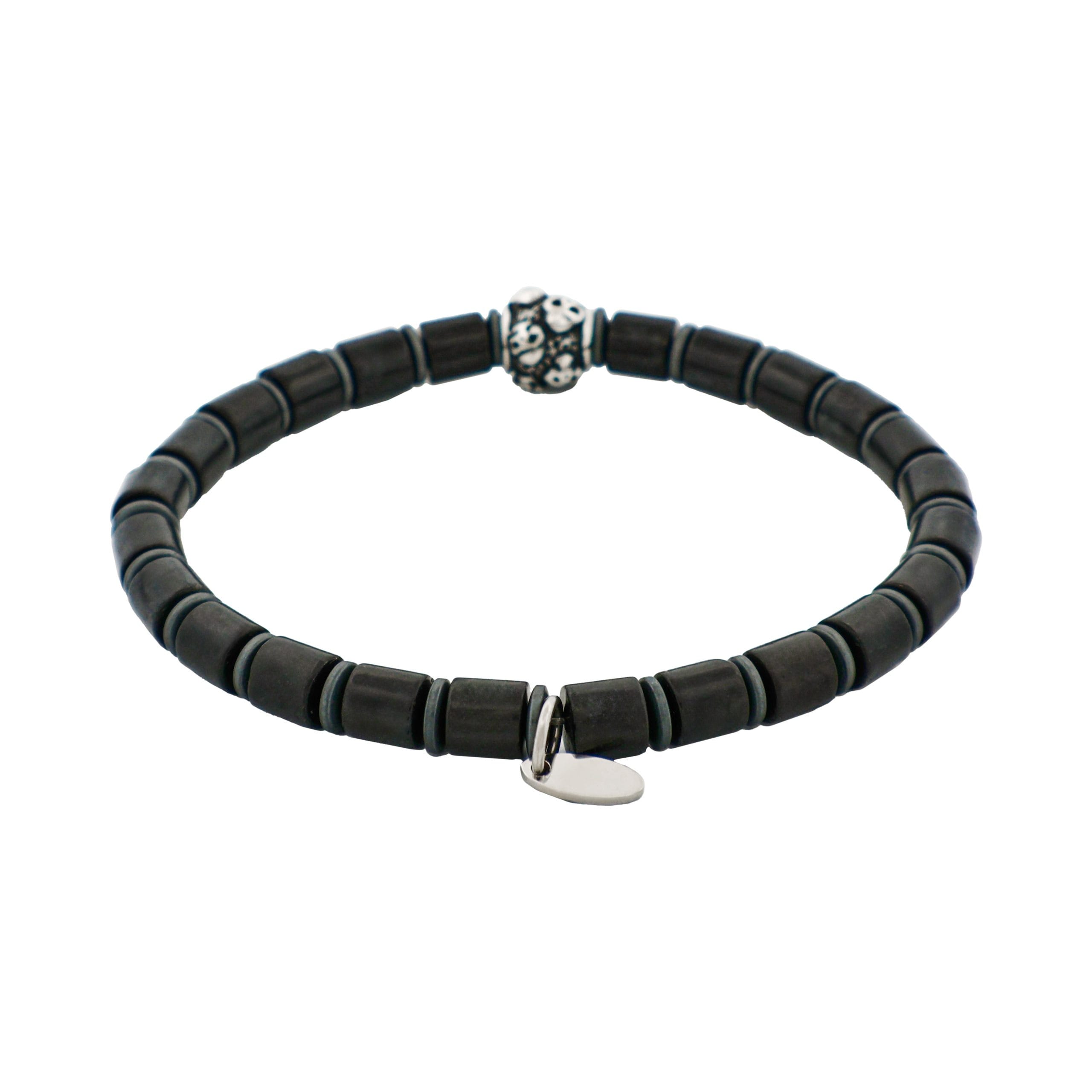 Savage - Black Agate Disc Bead & Stainless Steel Bracelet
