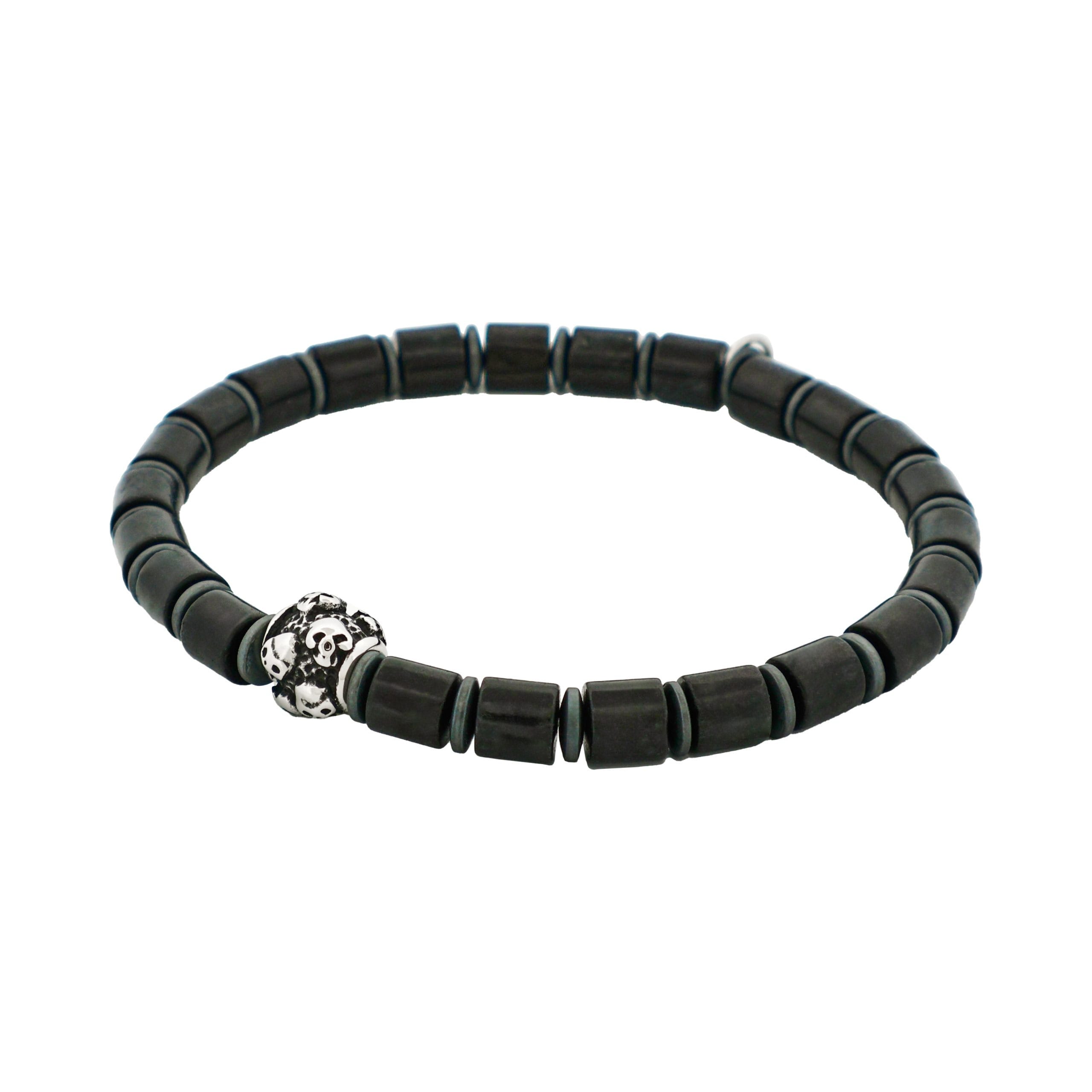 Savage - Black Agate Disc Bead & Stainless Steel Bracelet