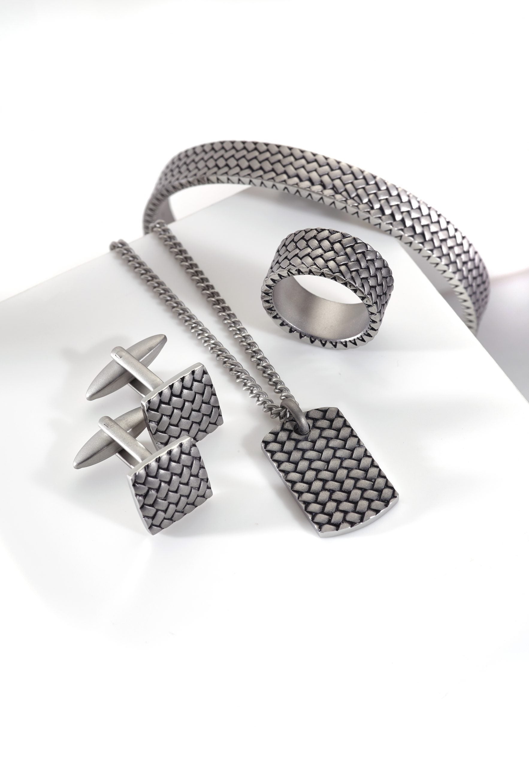 Stainless Steel Sandblasted Tyre Patterned Cuff/Bangle