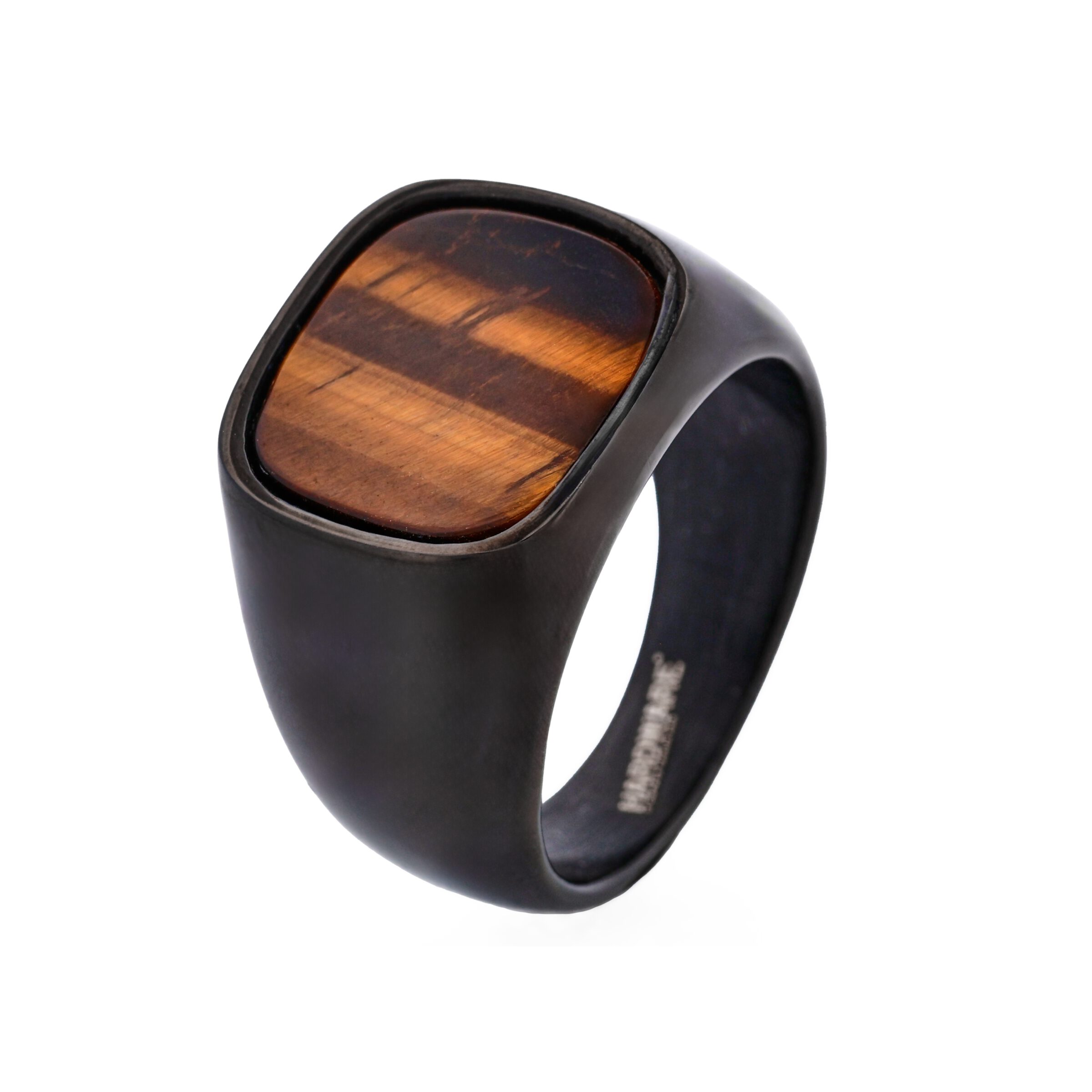 Ion Plated Black polished Stainless Steel /Tiger eye Signet Ring