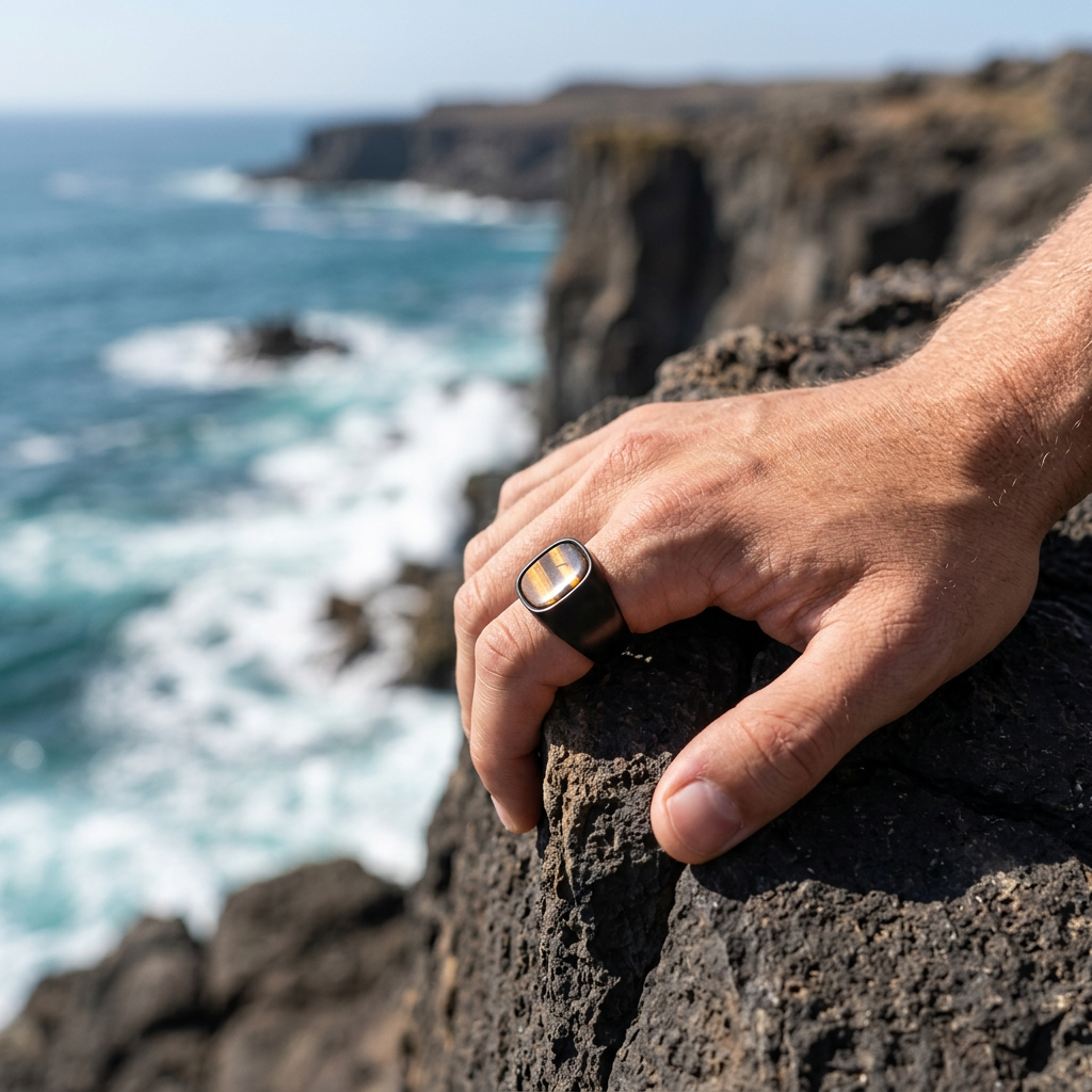 Ion Plated Black polished Stainless Steel /Tiger eye Signet Ring