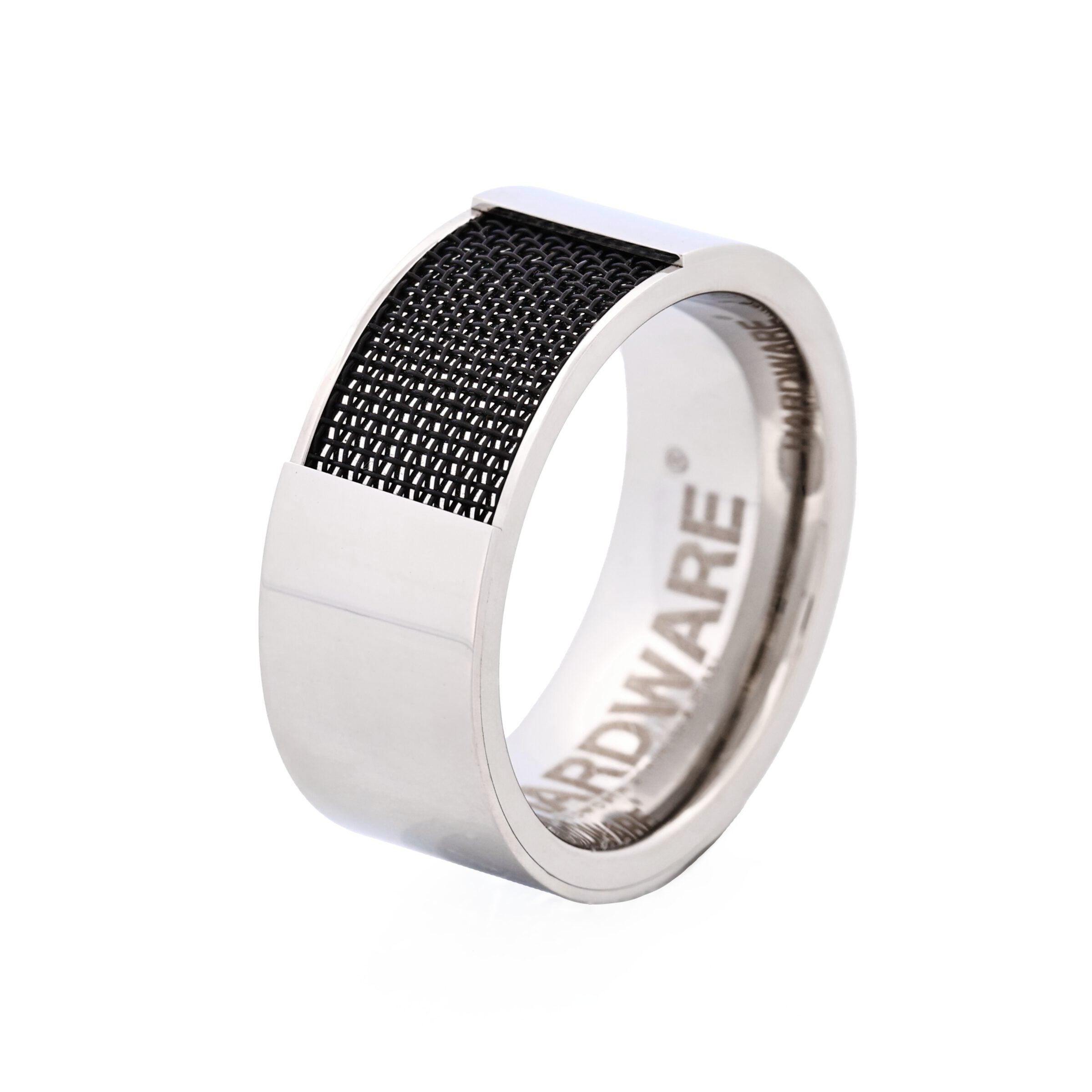 Stainless Steel and Ion Plated Black Mesh Pattern Ring
