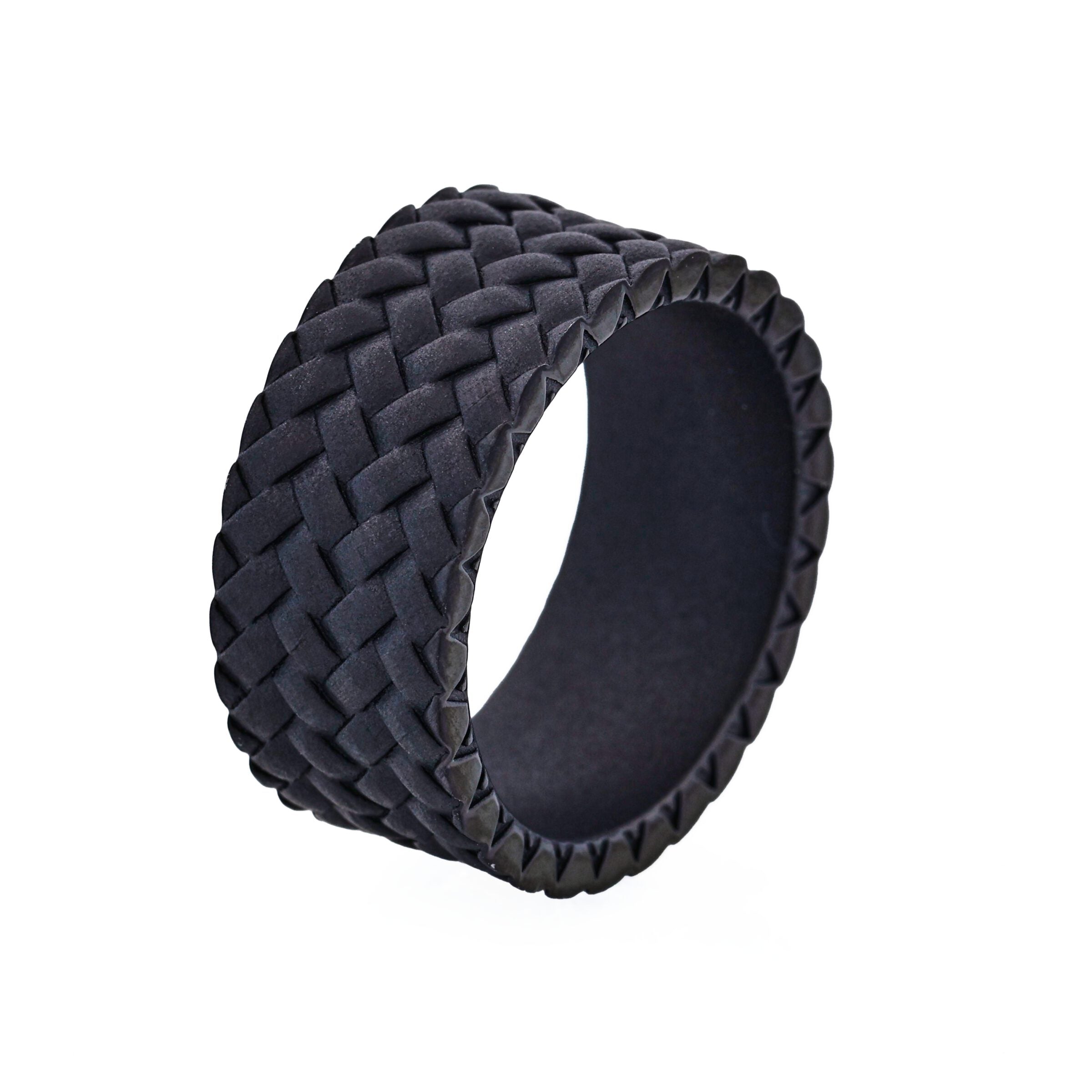 Ion Plated Black Stainless Steel Tyre Pattern Ring