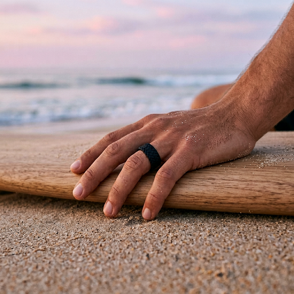 Ion Plated Black Stainless Steel Tyre Pattern Ring