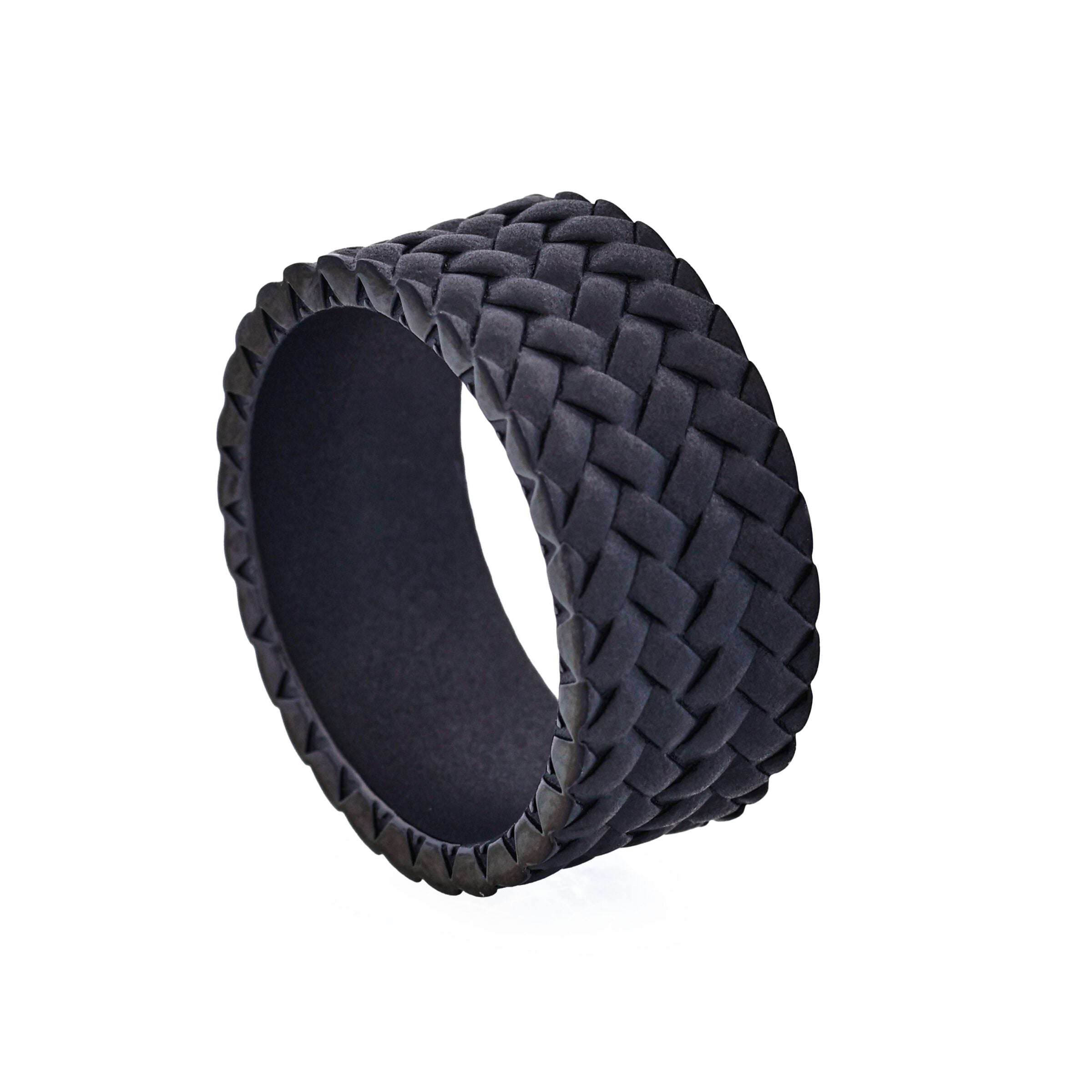 Ion Plated Black Stainless Steel Tyre Pattern Ring