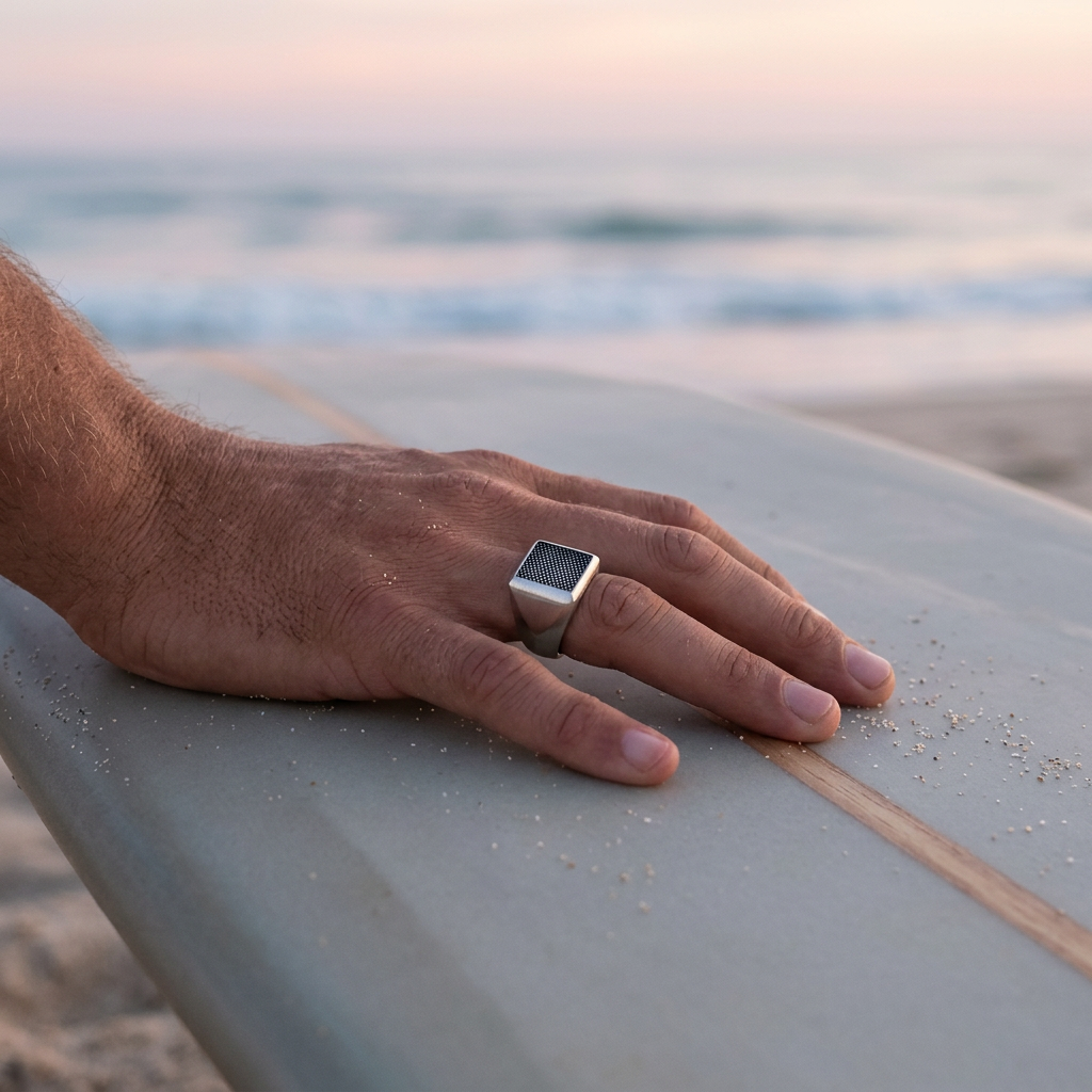Ion Plated Antique and Brushed Stainless Steel Signet Ring