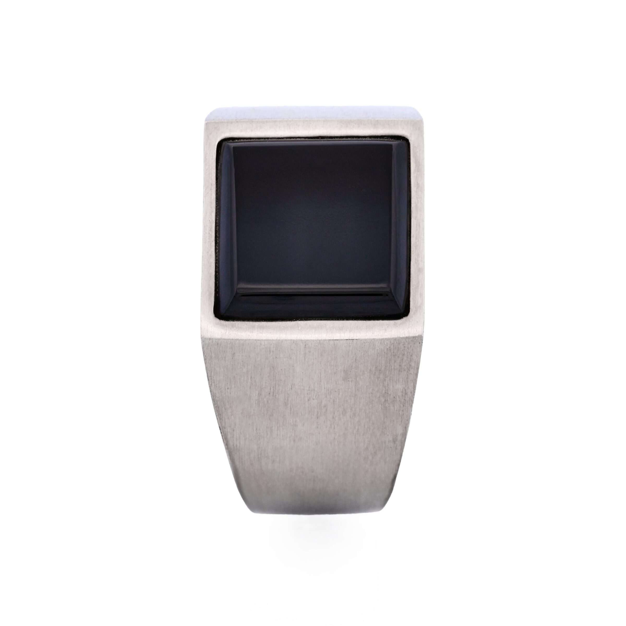Brushed Stainless Steel and Black Agate Signet Ring
