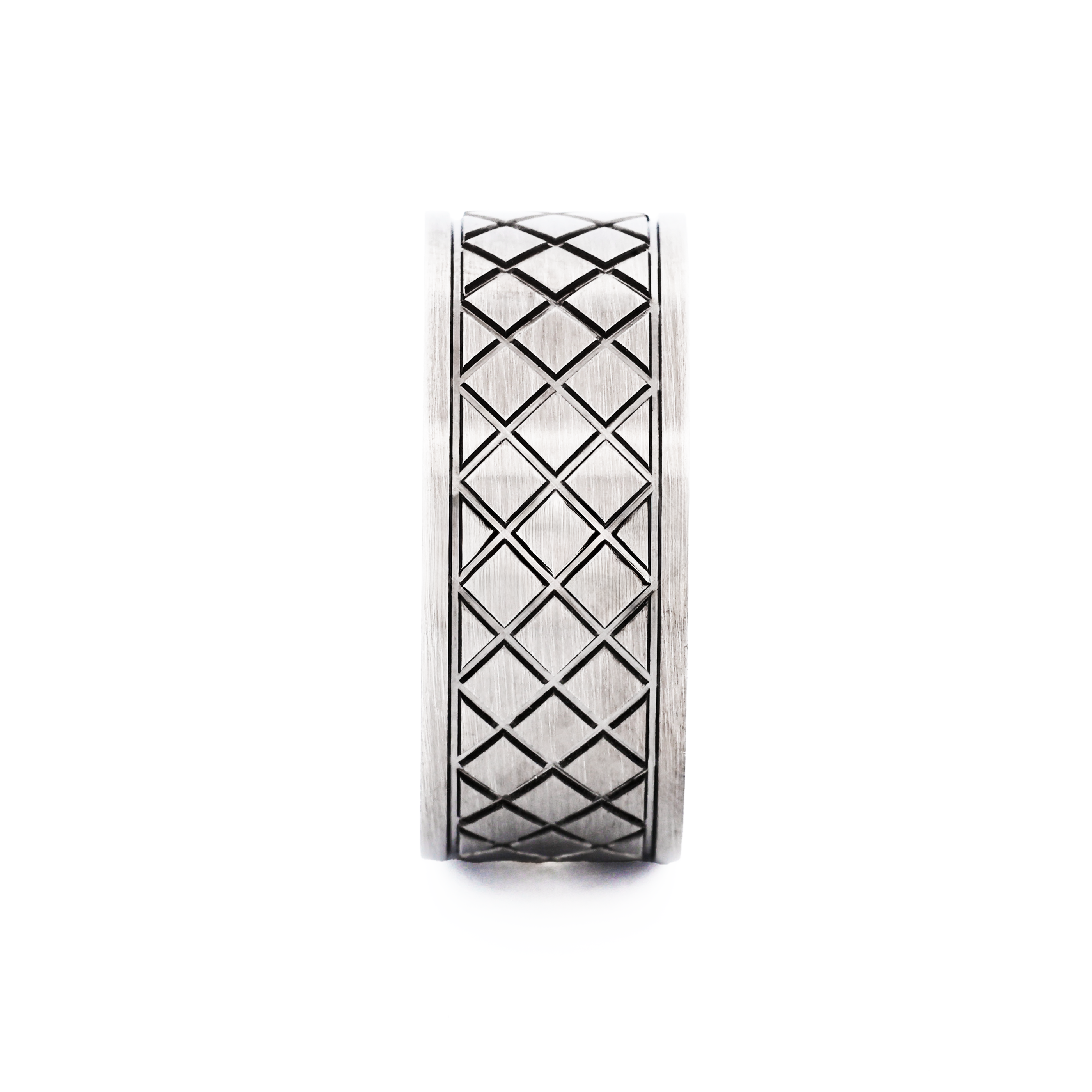 Ion Plated Antique Gunmetal Cross Pattern Stainless Steel Ring