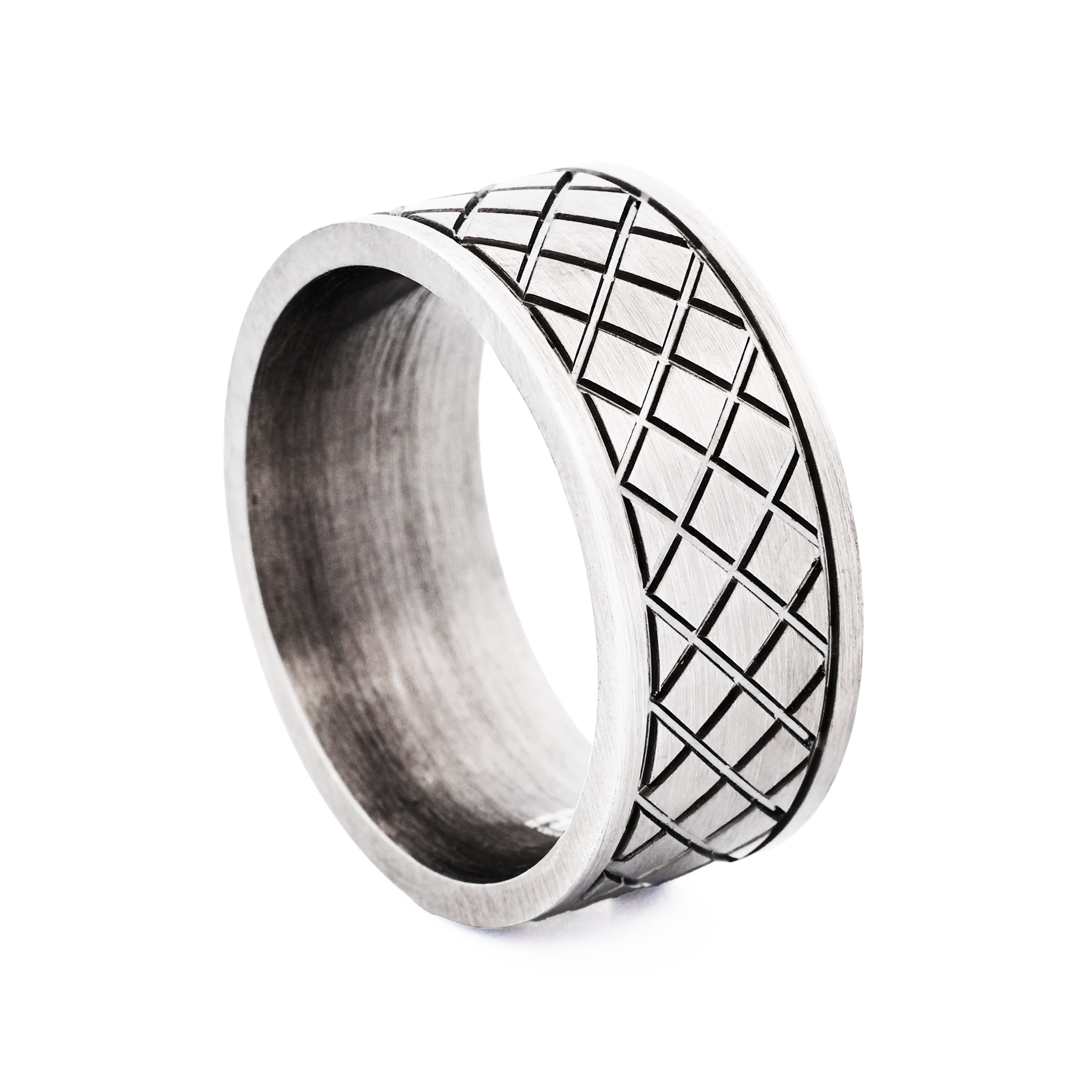 Ion Plated Antique Gunmetal Cross Pattern Stainless Steel Ring