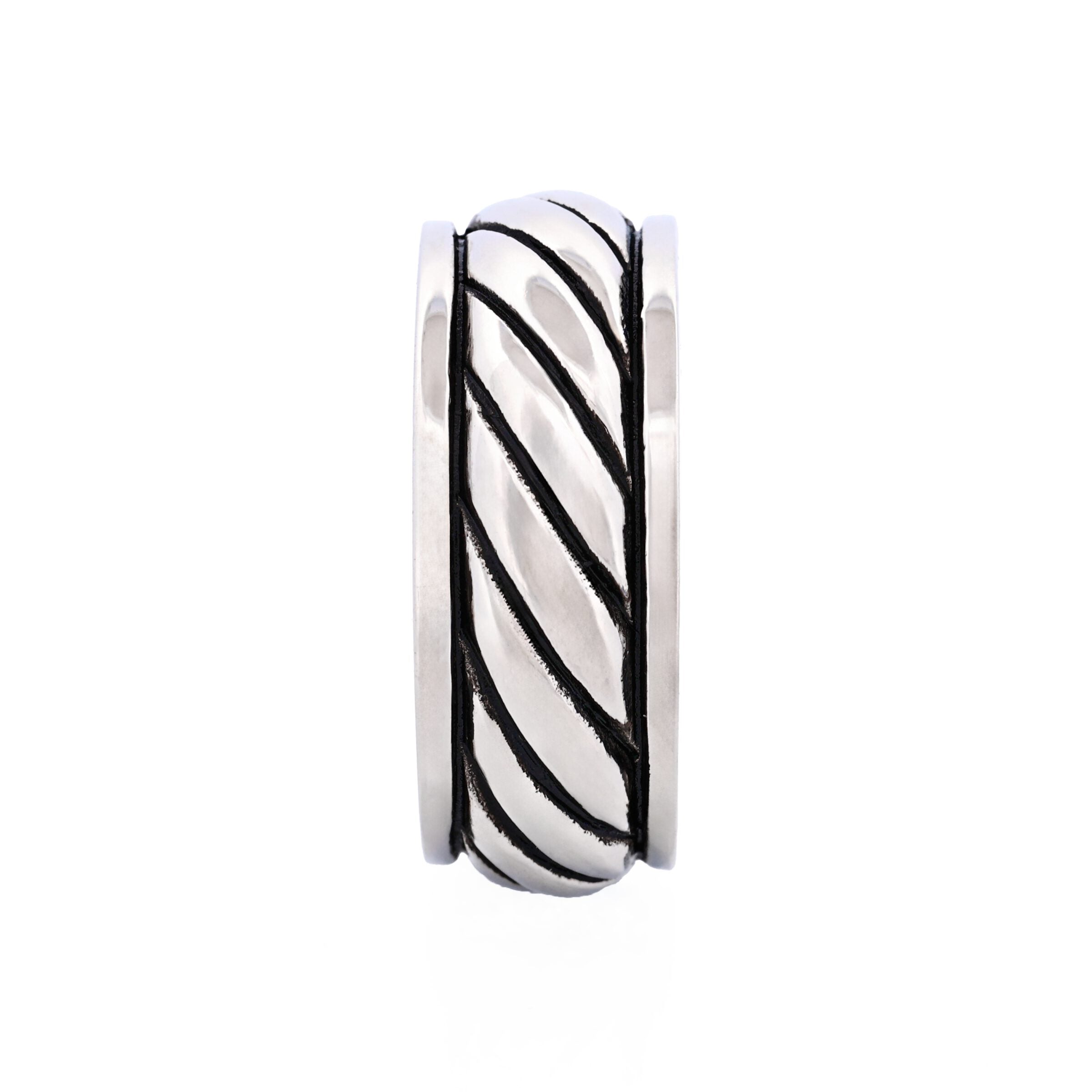 Stainless Steel and Ion Plated Antique Black Rope Pattern Ring