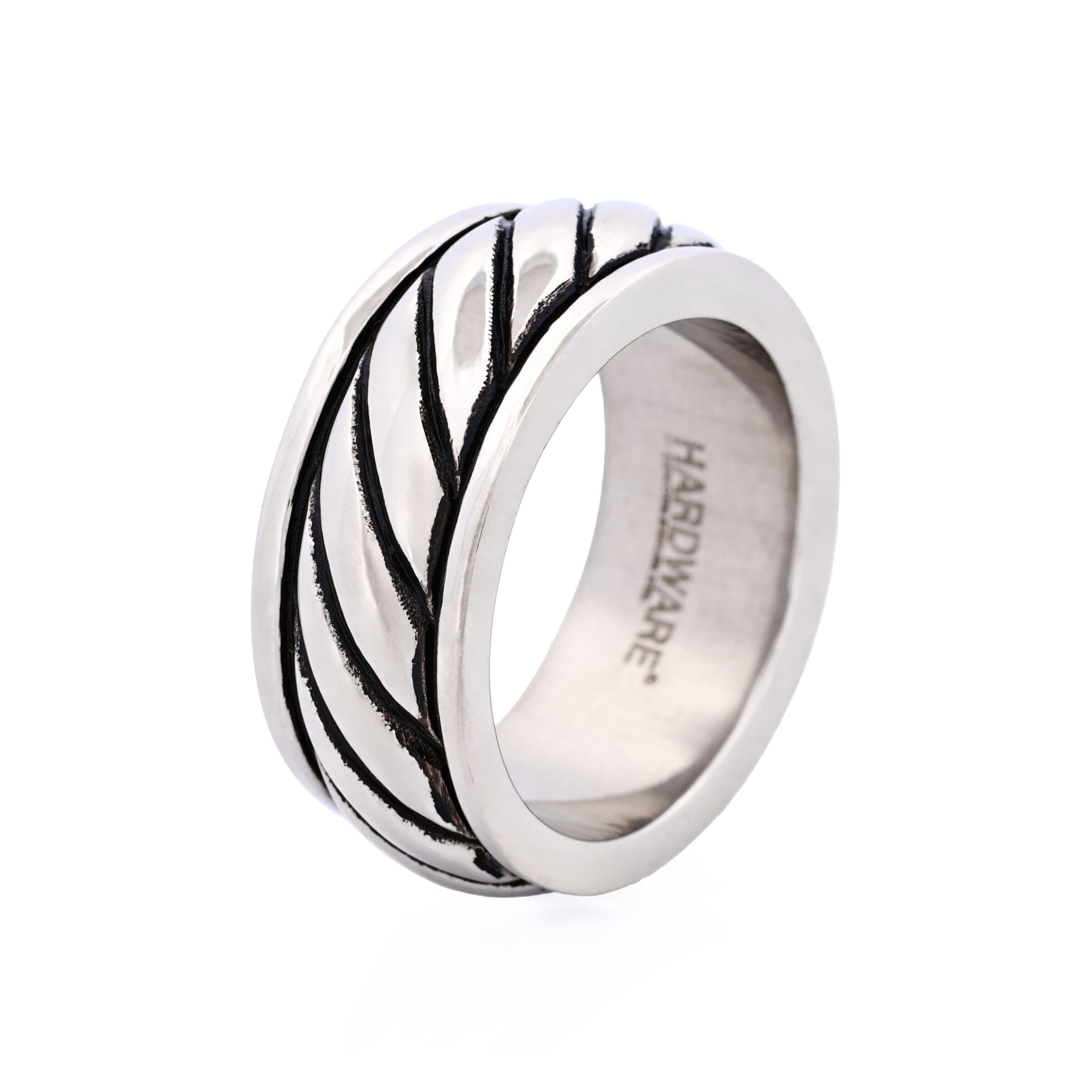 Stainless Steel and Ion Plated Antique Black Rope Pattern Ring