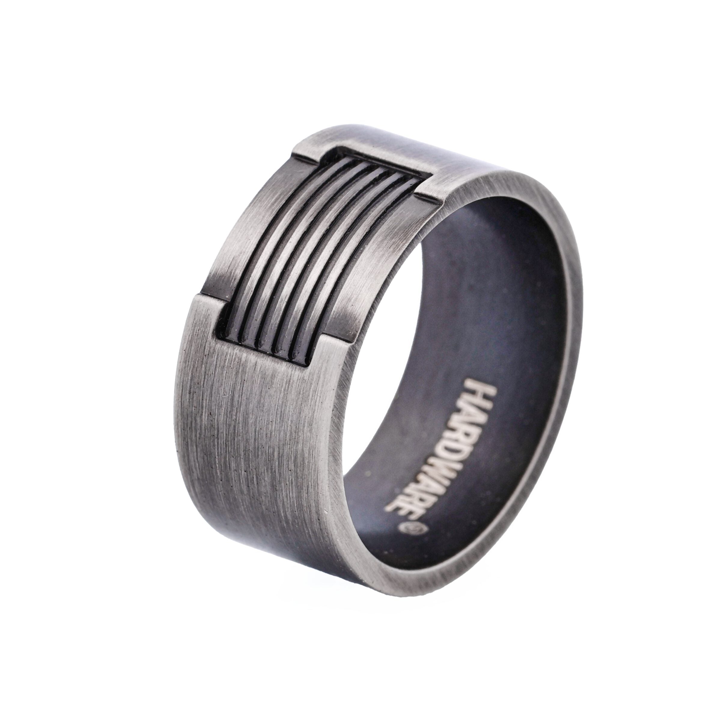 Ion Plated Antique Gunmetal Stainless Steel Ring