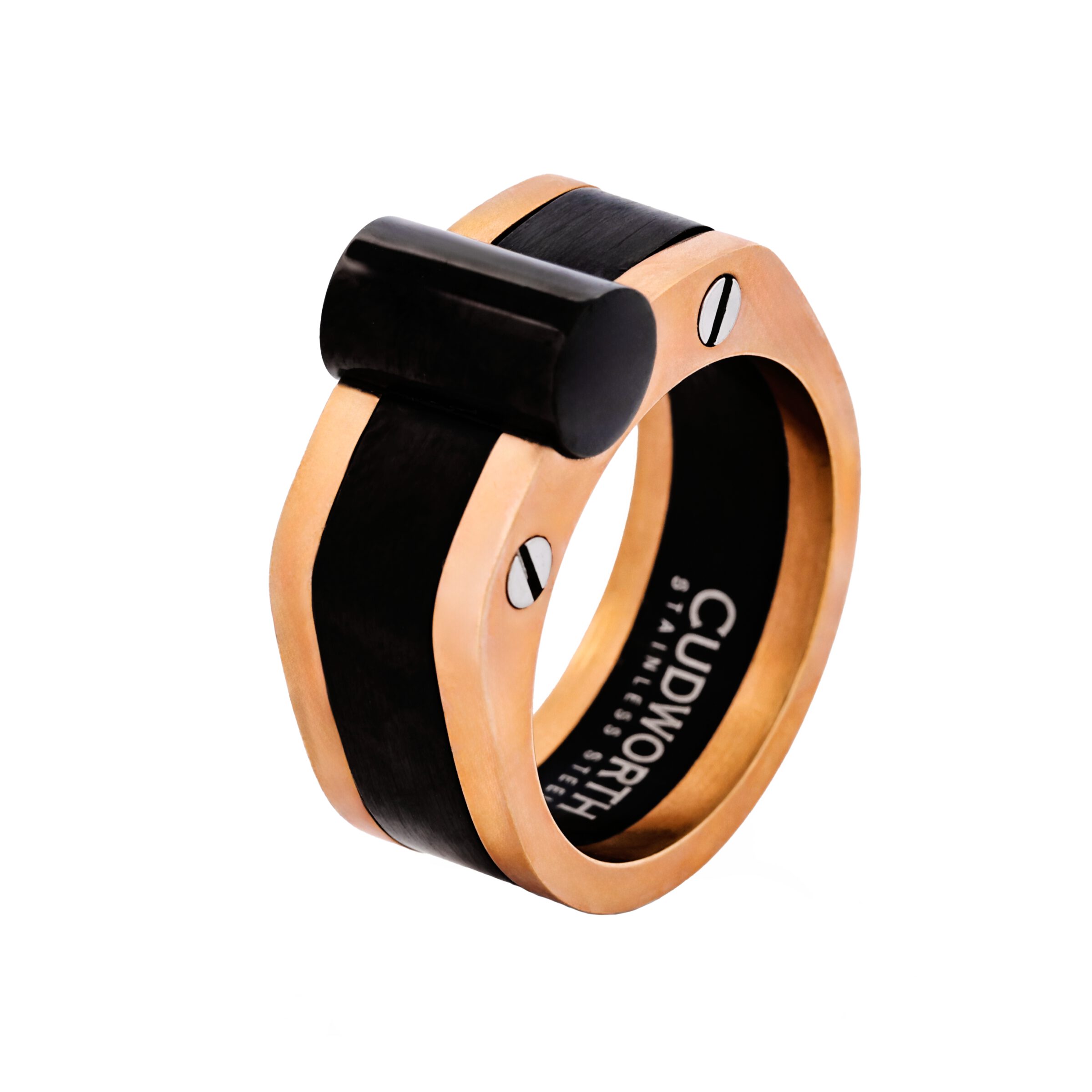 Stainless Steel/Ion Plated Rose Gold and Black Ring