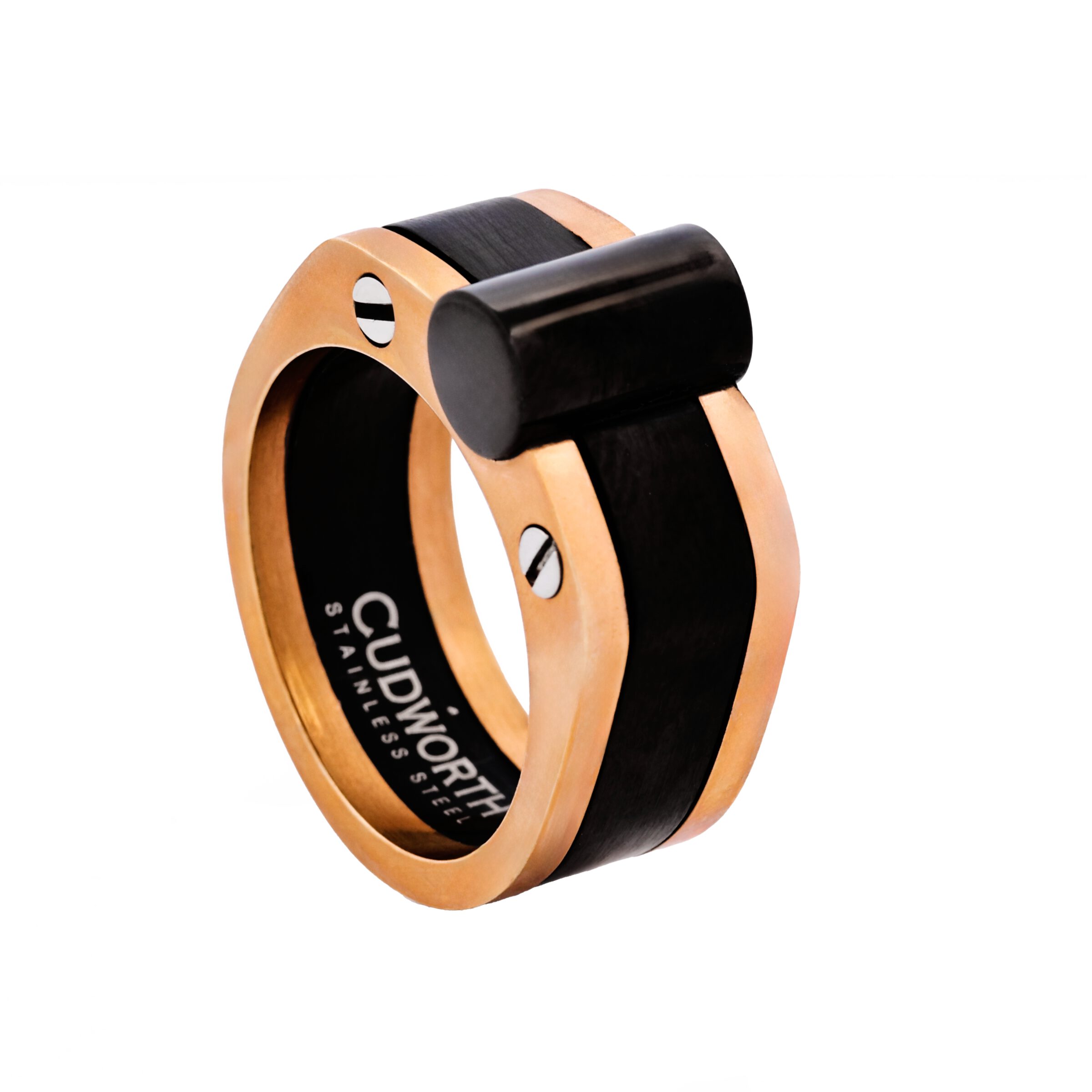 Stainless Steel/Ion Plated Rose Gold and Black Ring