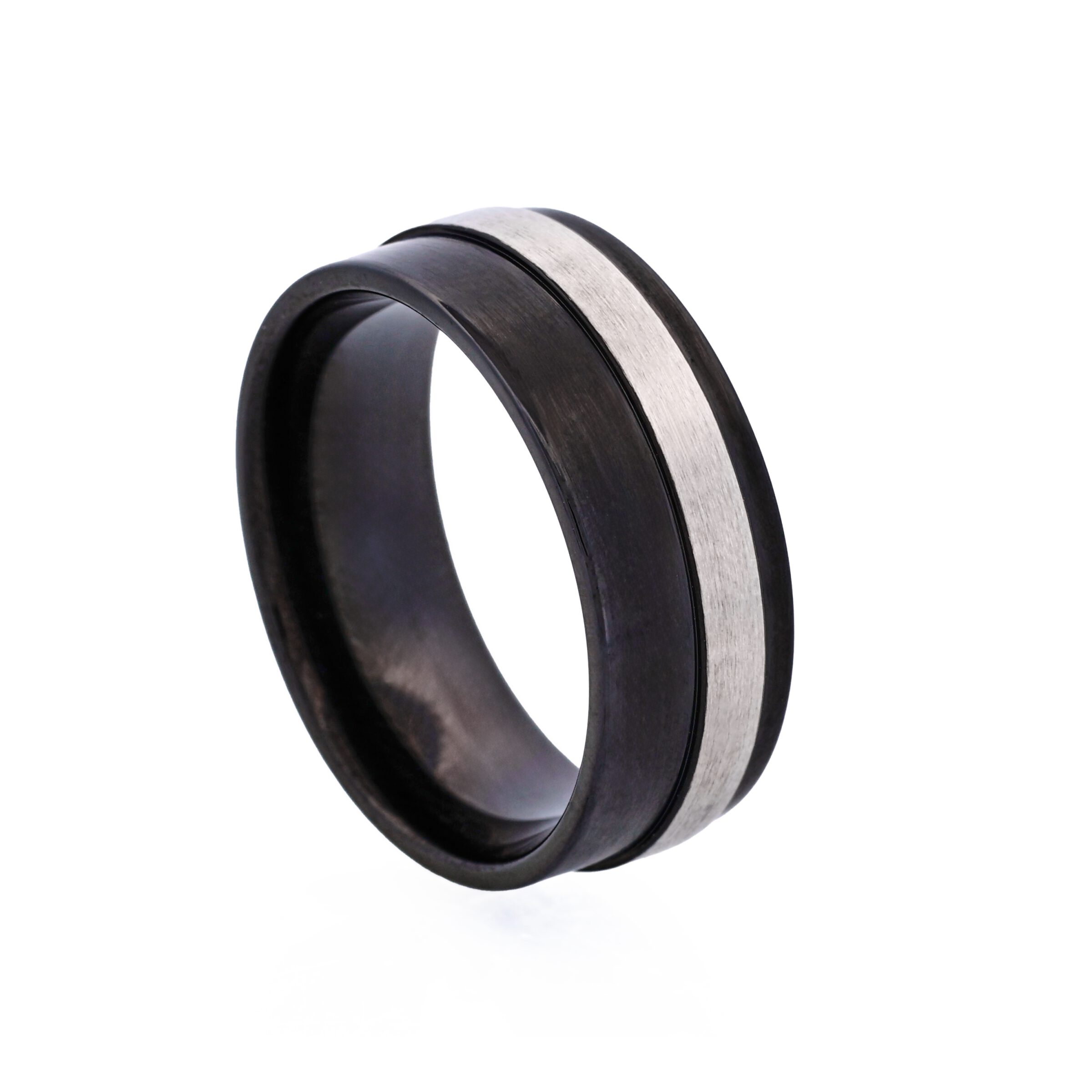 Polished Ion Plated Black and Brushed Stainless Steel Ring