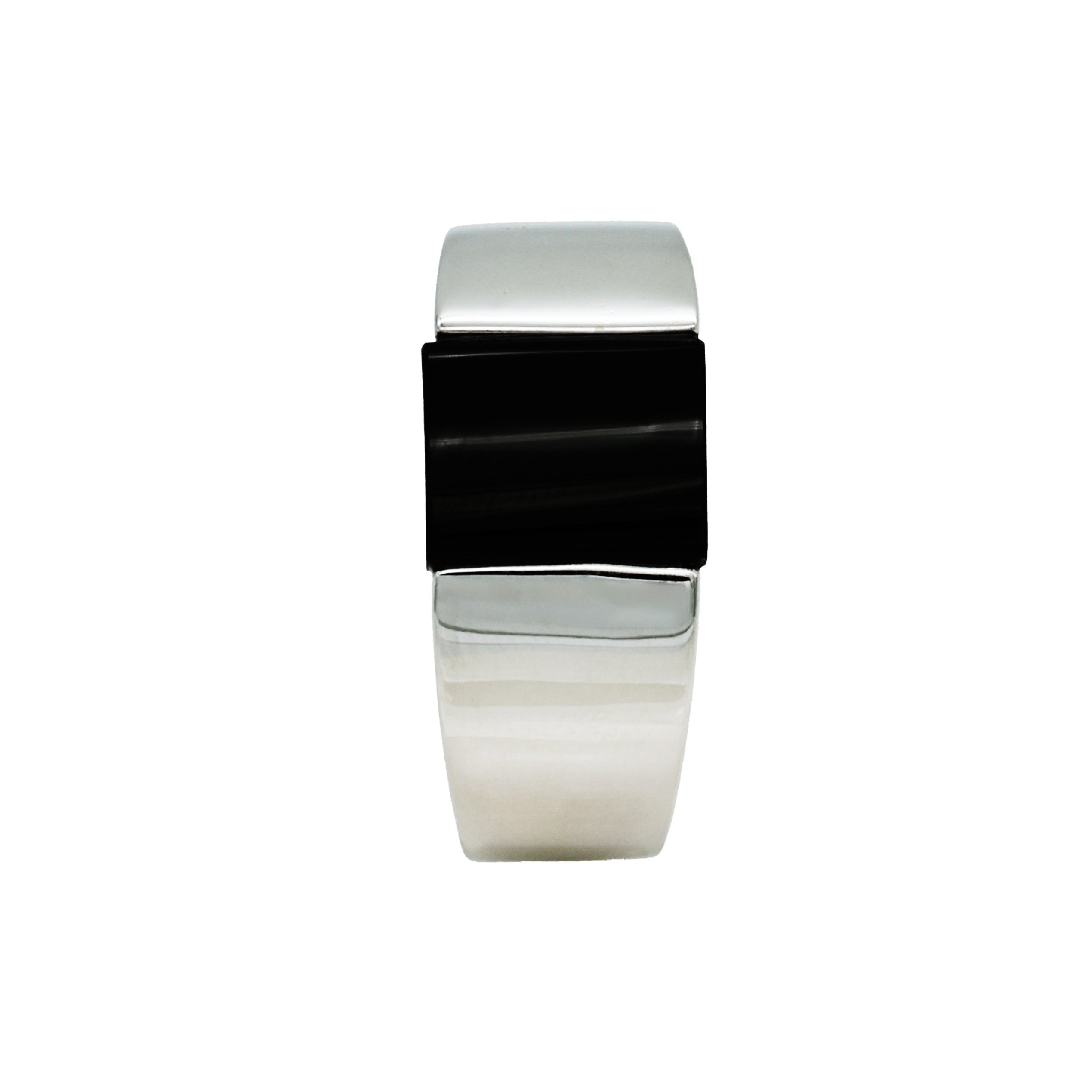 Polished Rhodium Plated Sterling Silver Onyx Ring