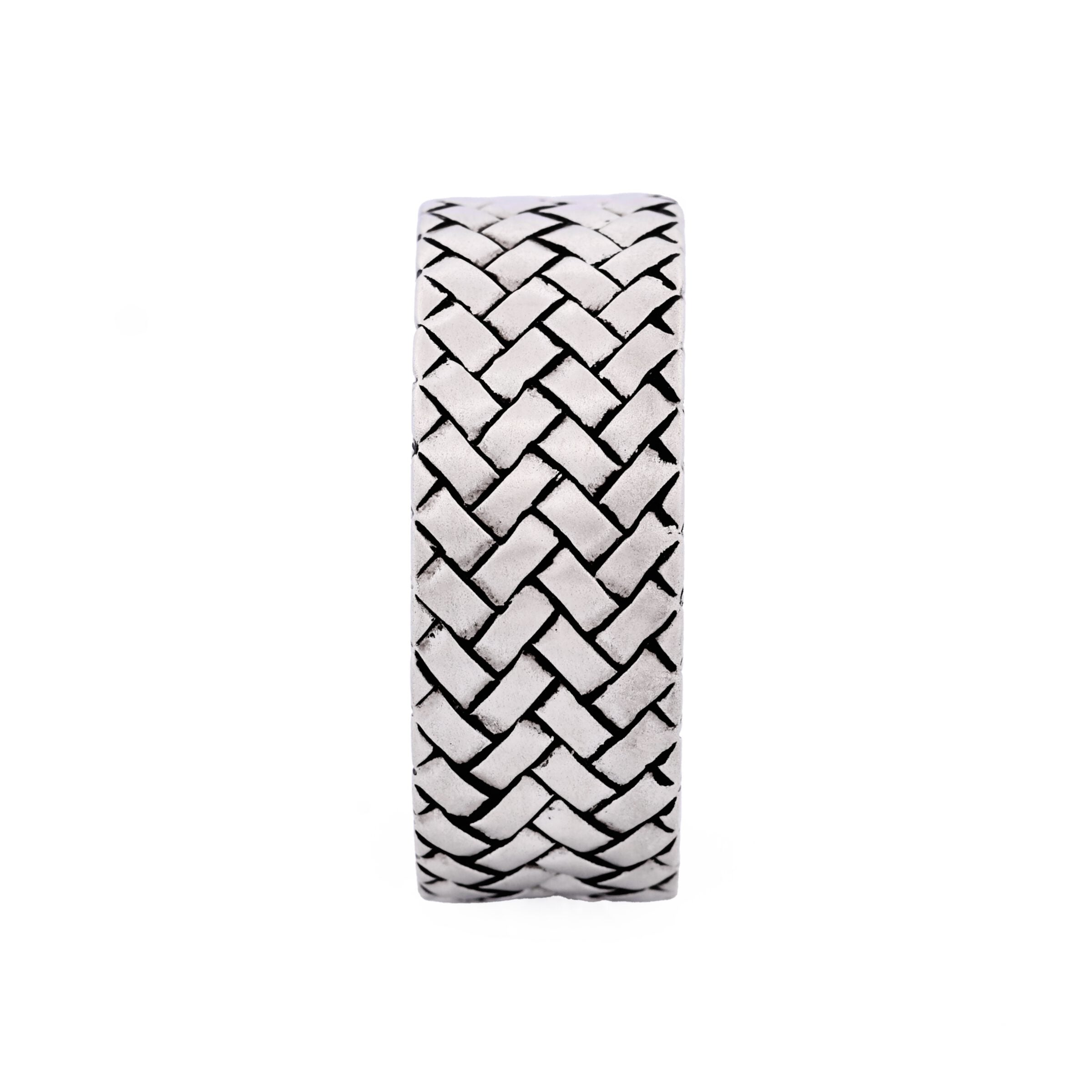 Pearl Rhodium Plated Woven Pattern Sterling Silver Ring