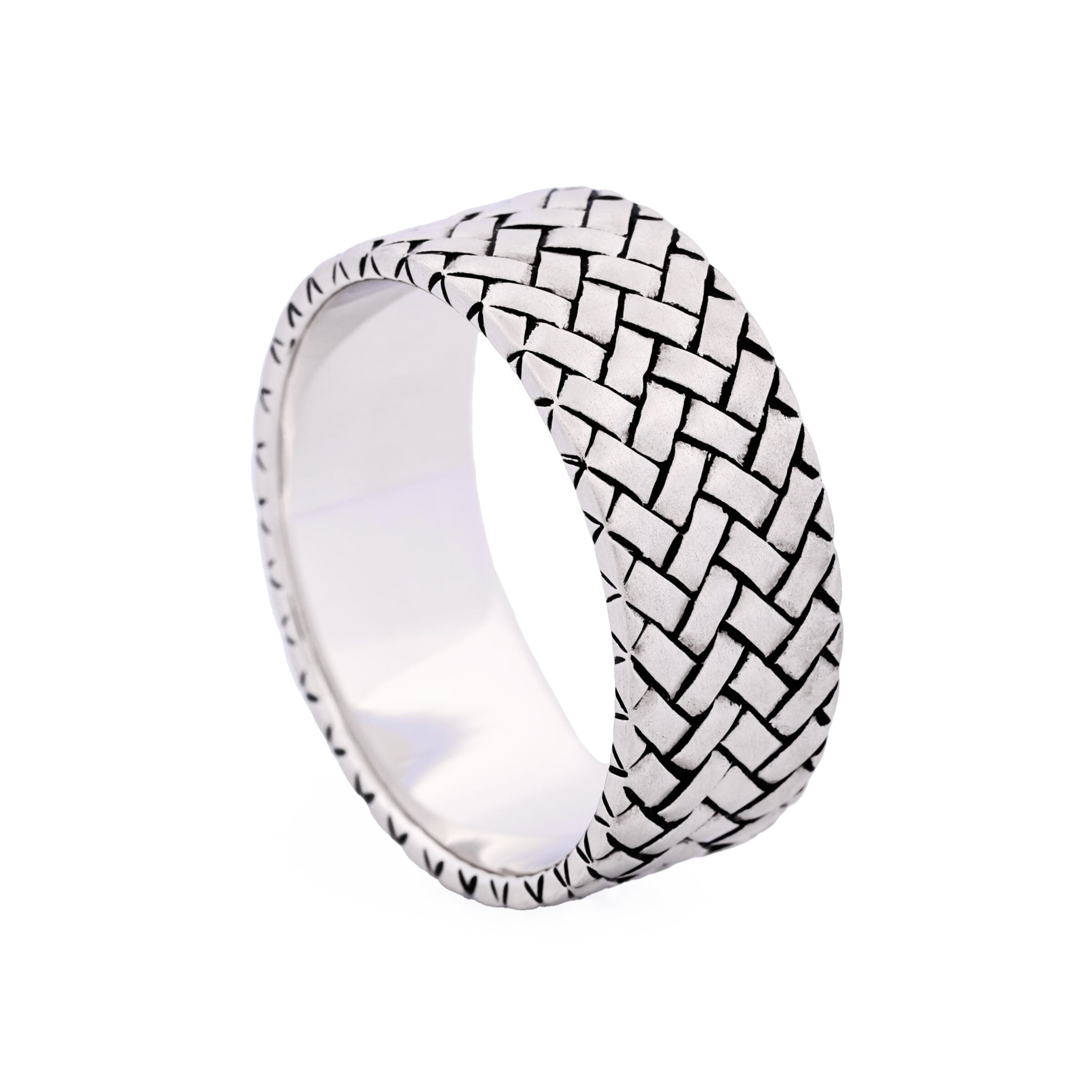 Pearl Rhodium Plated Woven Pattern Sterling Silver Ring