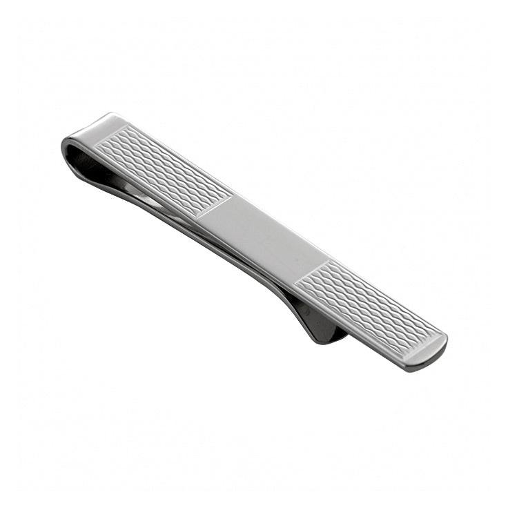 Rhodium Plated Sterling Silver Patterned Tie Slide 50mm